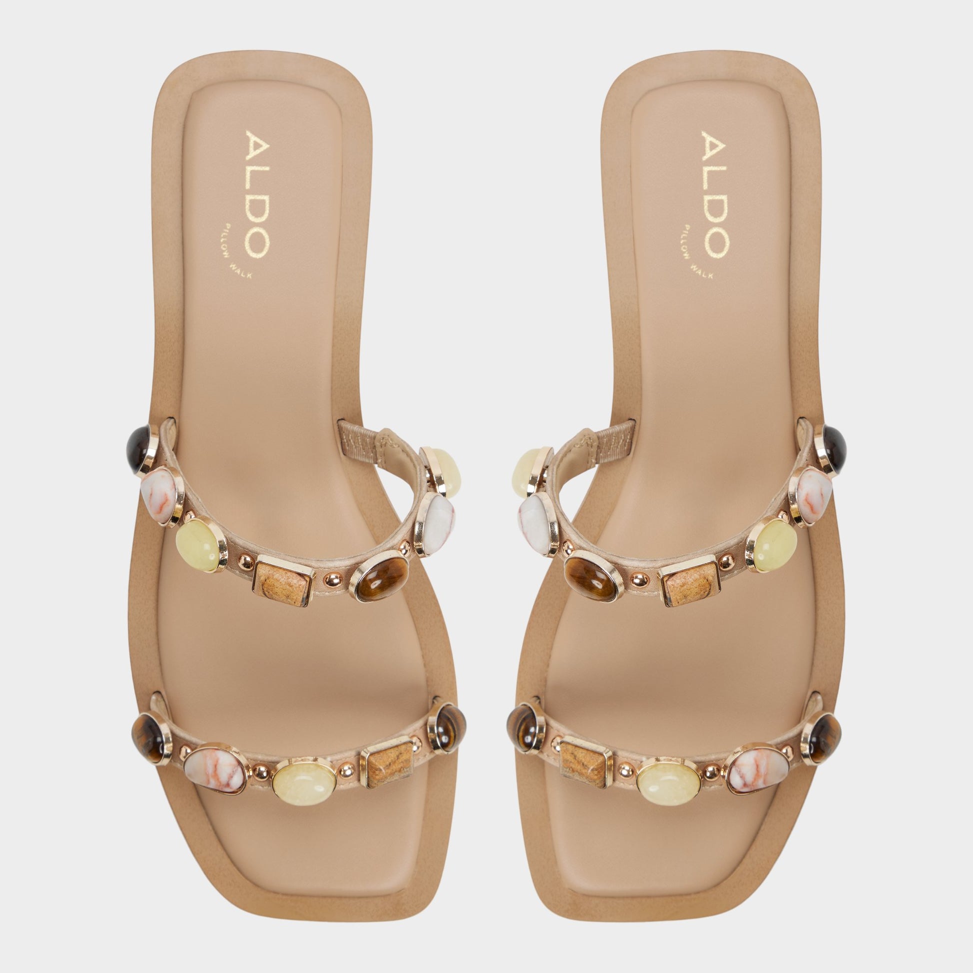 Top-down view of the Medium beige Sapphira Slide sandal