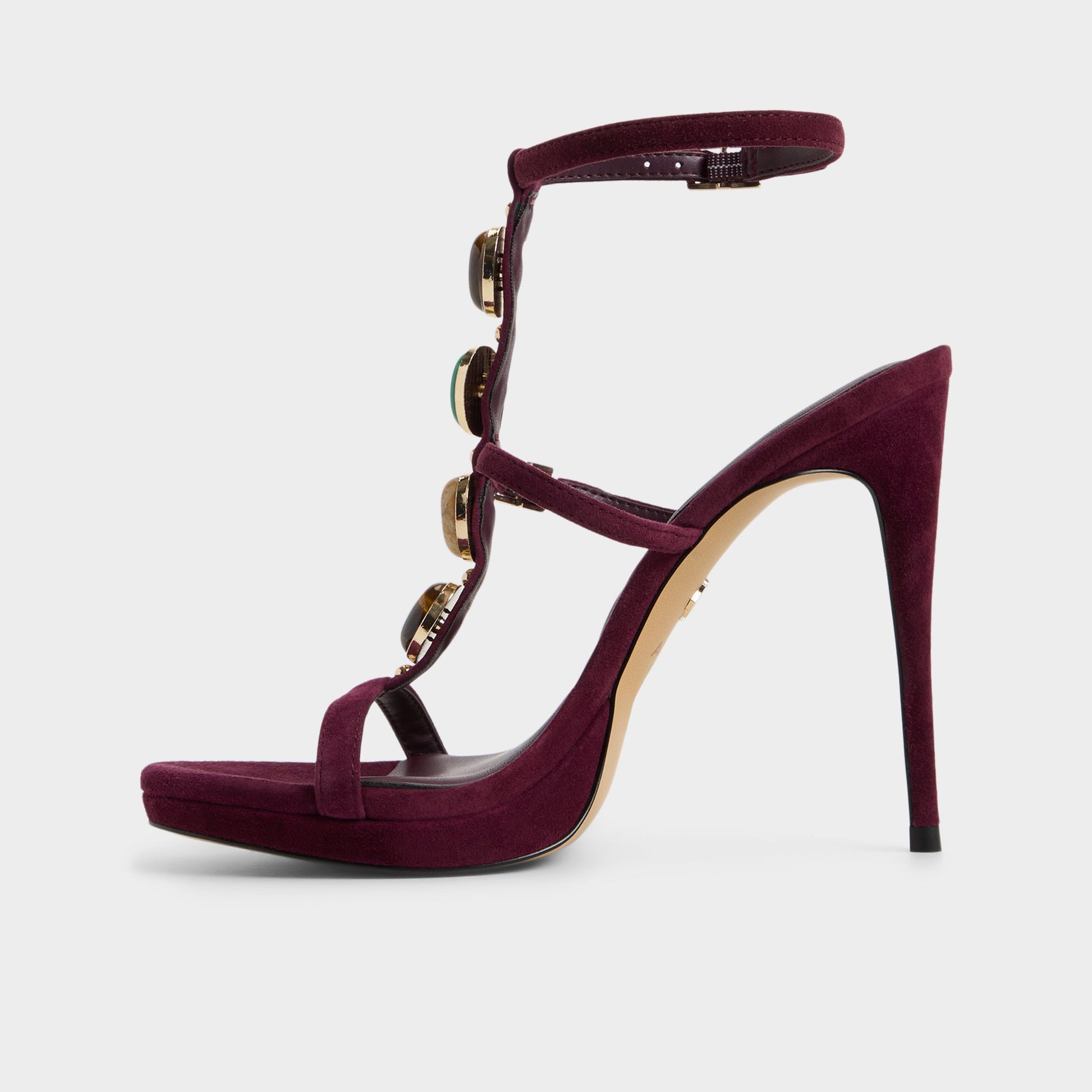 Side view of Bordo Opalia Strappy heeled sandal