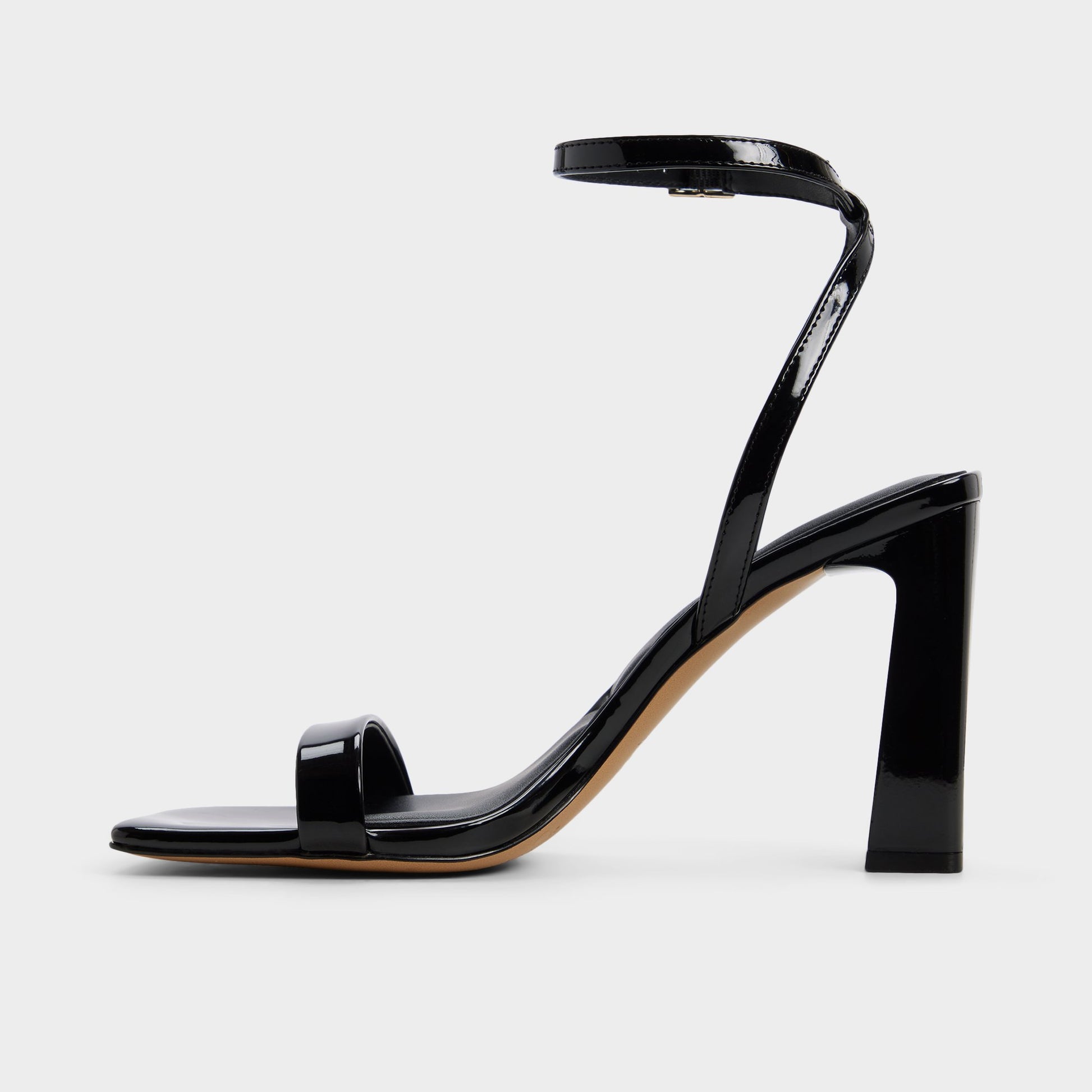 Side view of Black Azzira Strappy heeled sandal