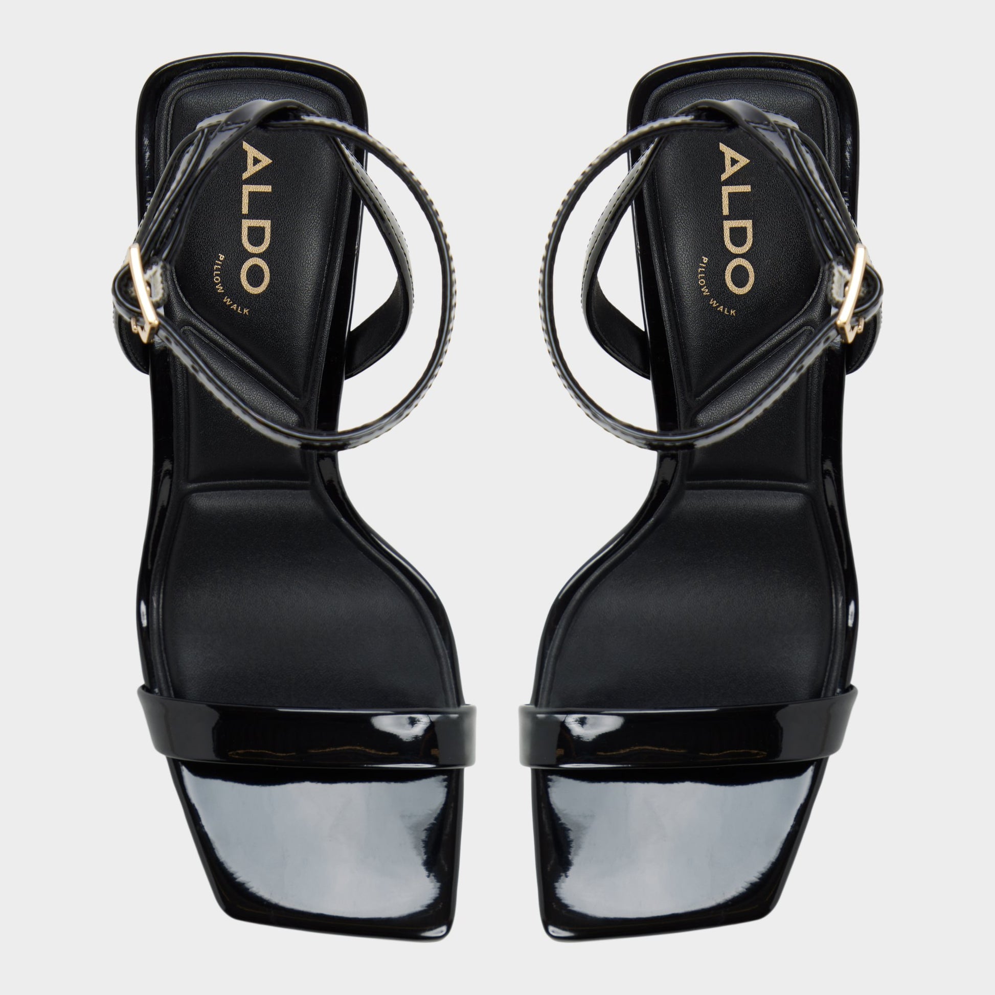 Top-down view of the Black Azzira Strappy heeled sandal