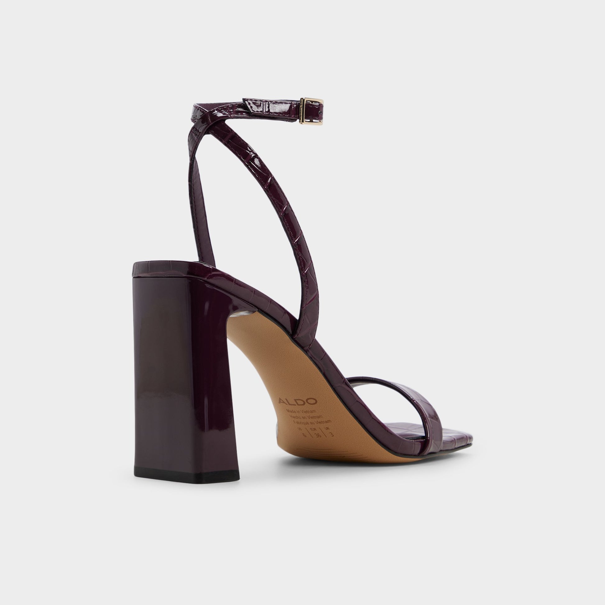 Three-quarter angle of Bordo Azzira Strappy heeled sandal's back side