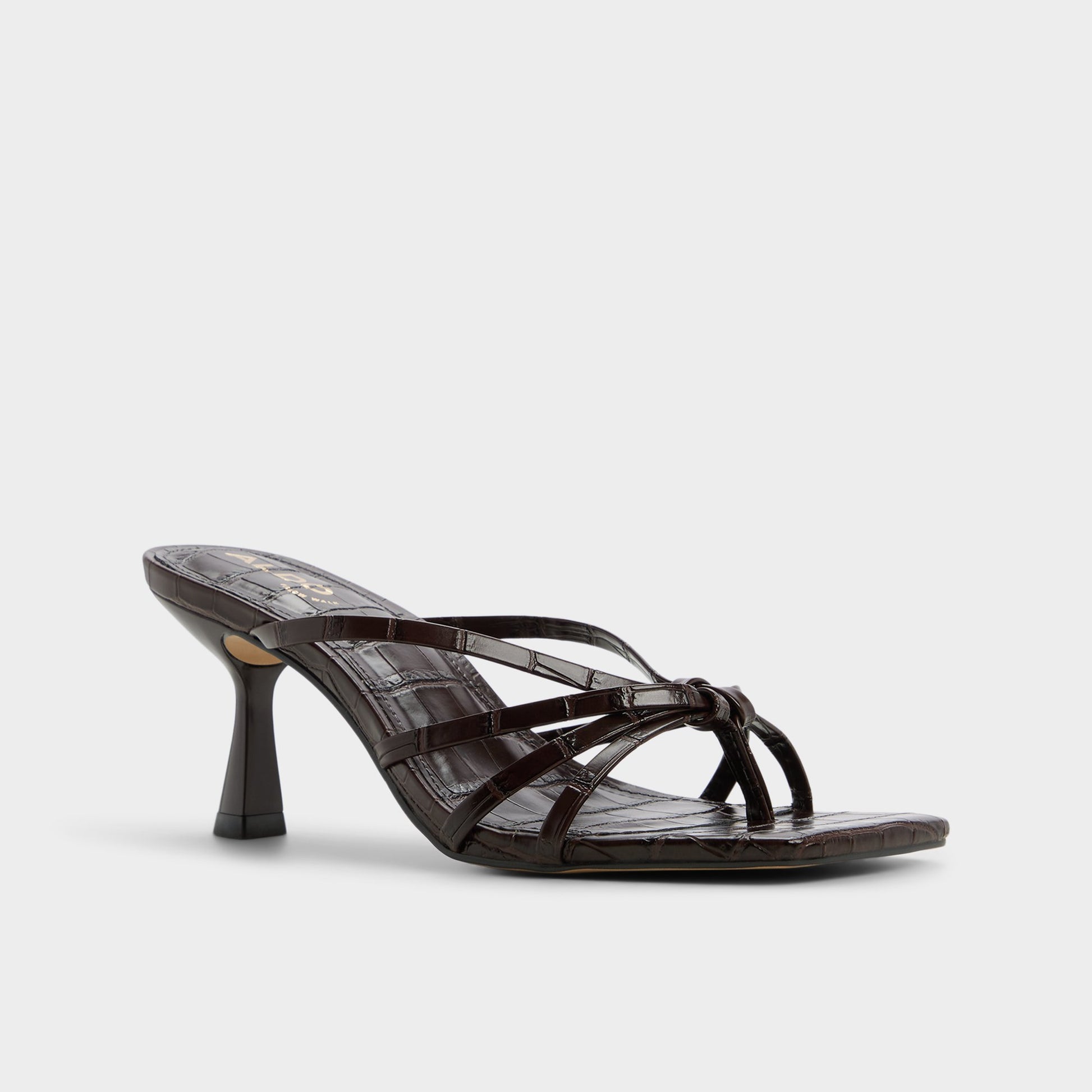 Three-quarter angle of Dark brown Lumera Heeled mule's front side