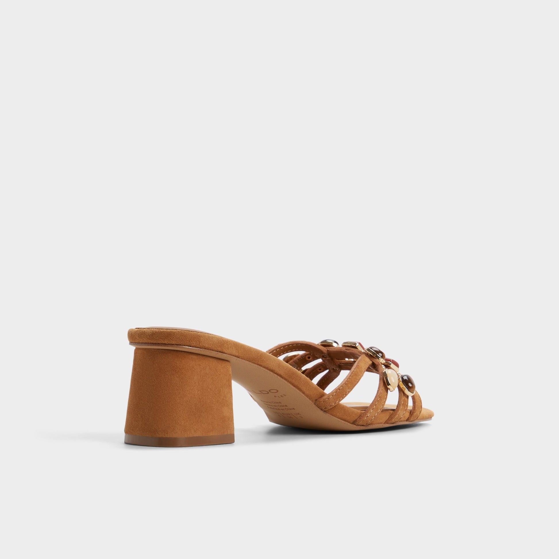 Three-quarter angle of Medium brown Jemstone Strappy heeled sandal's back side