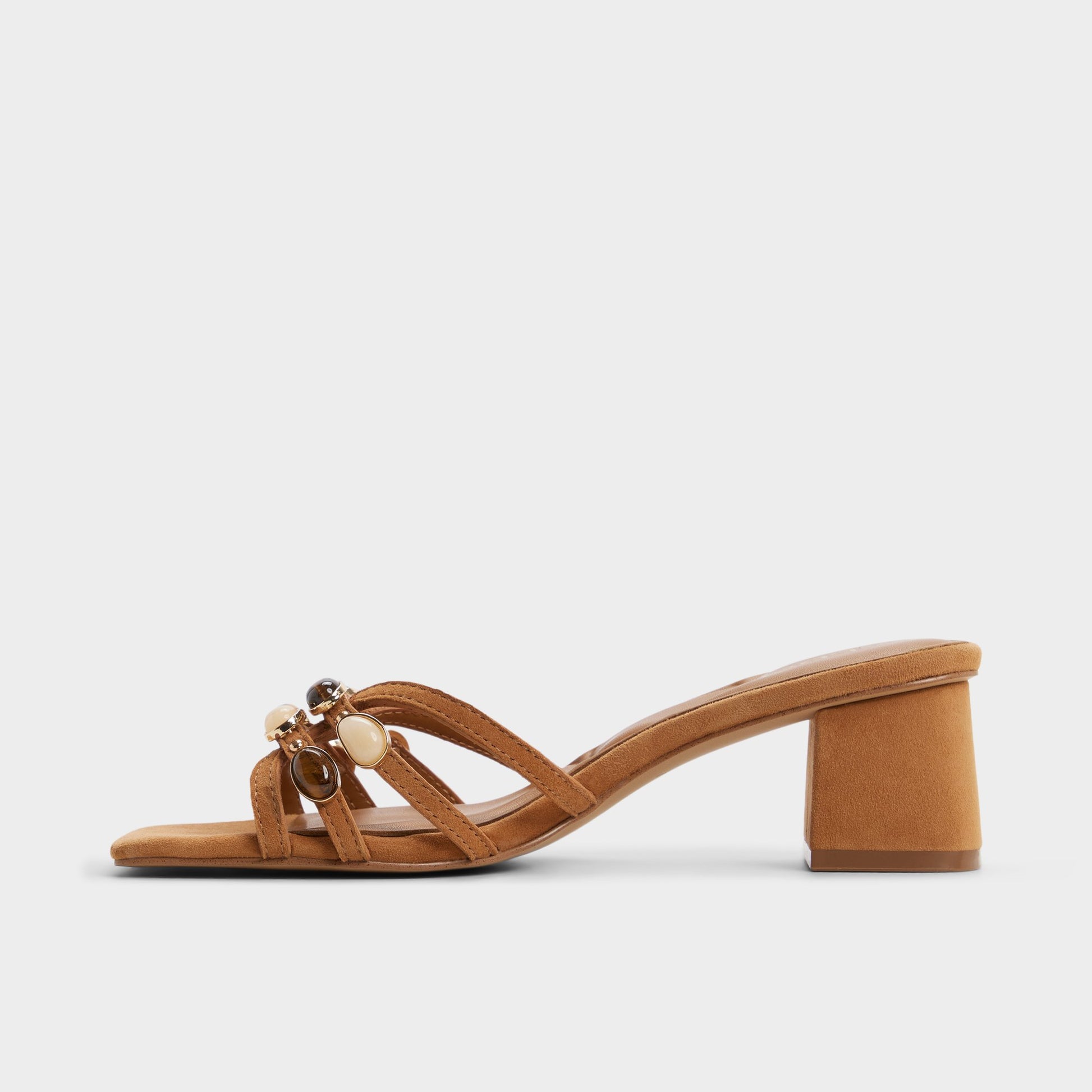 Side view of Medium brown Jemstone Strappy heeled sandal