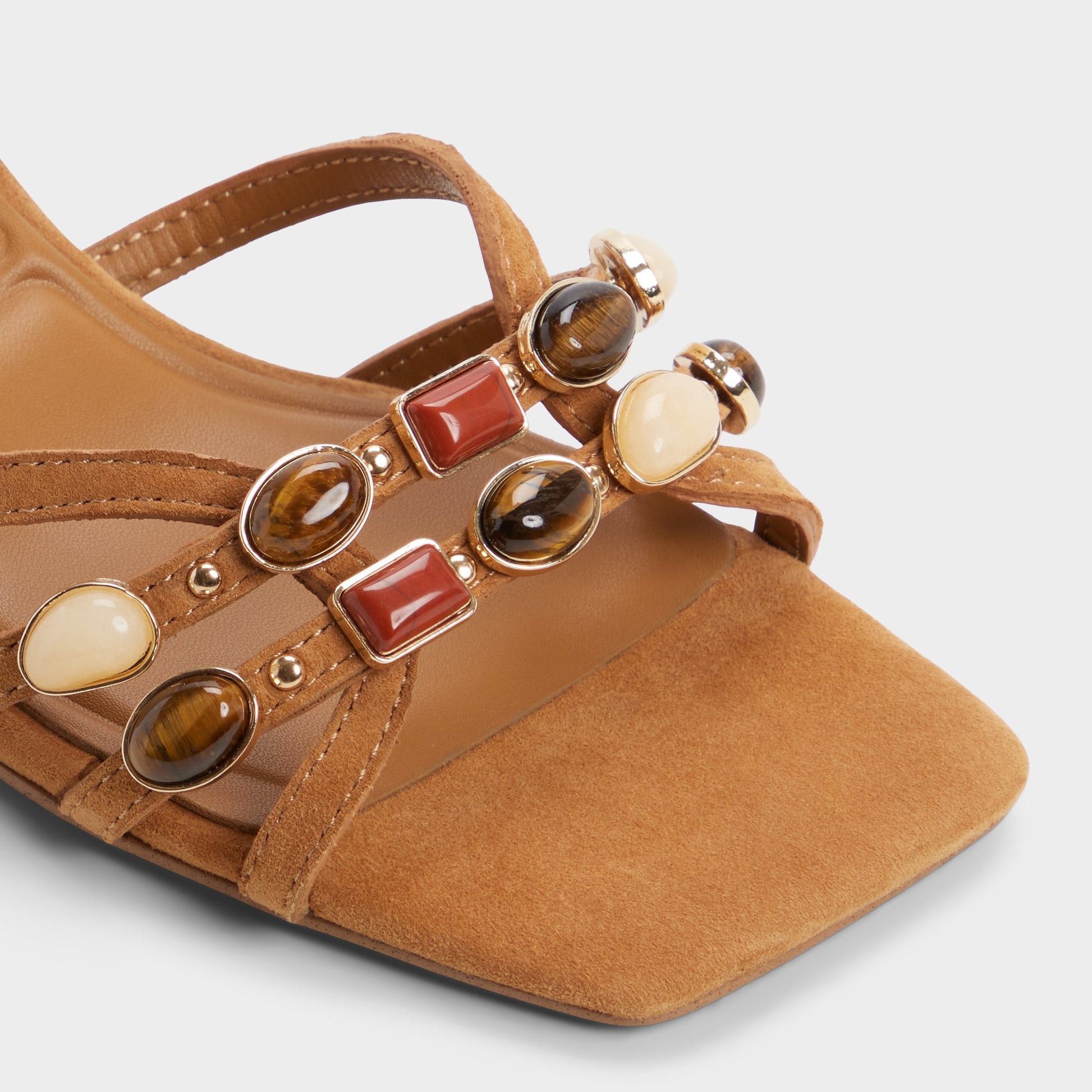 Close-up of the Medium brown Jemstone Strappy heeled sandal