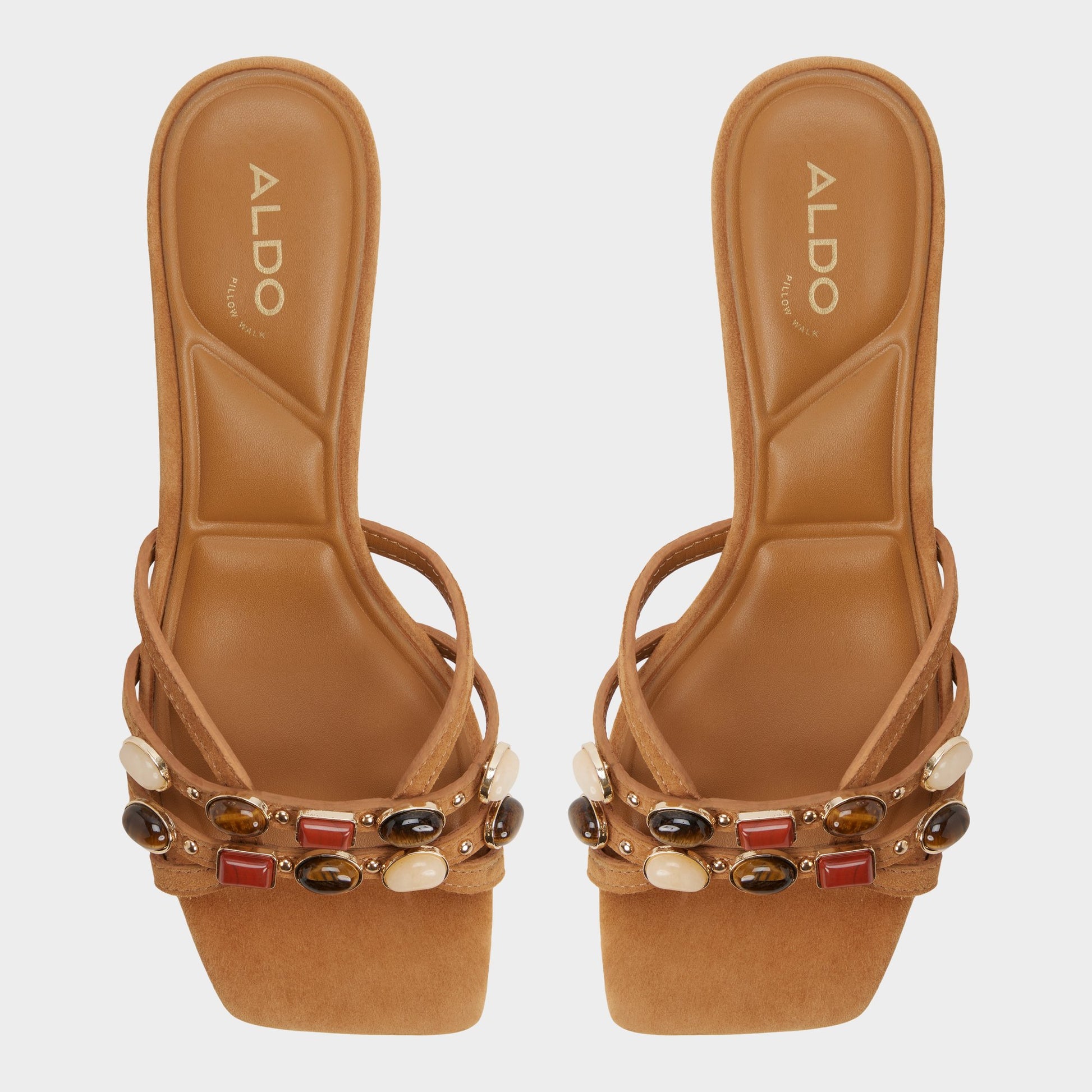 Top-down view of the Medium brown Jemstone Strappy heeled sandal