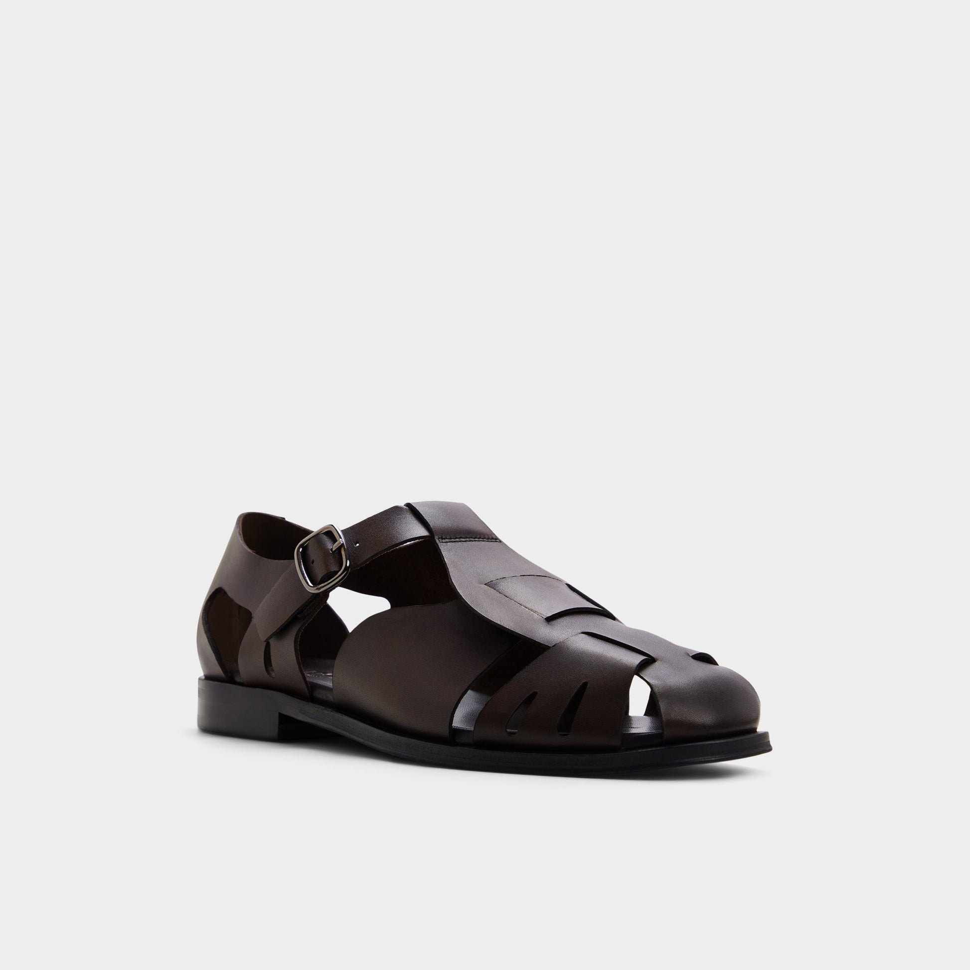 Three-quarter angle of Dark brown Lancing Sandal's front side