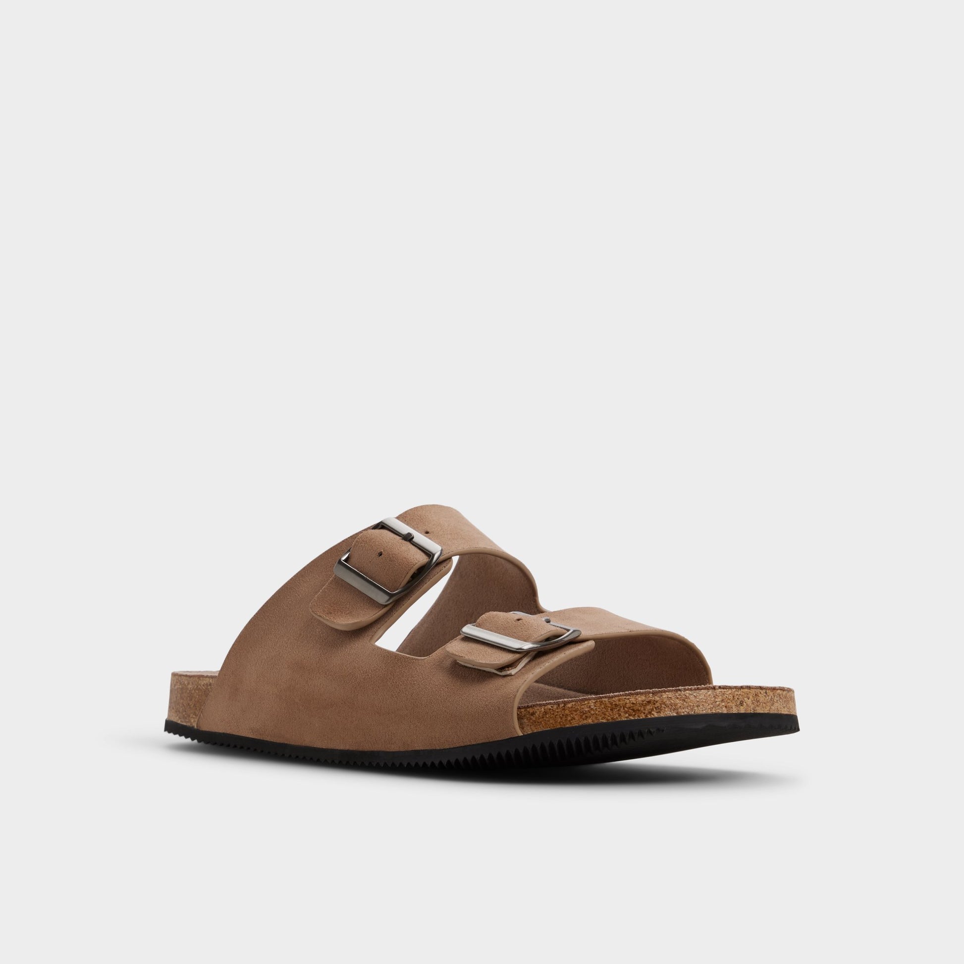 Three-quarter angle of Dark beige Agustin Slide sandal's front side