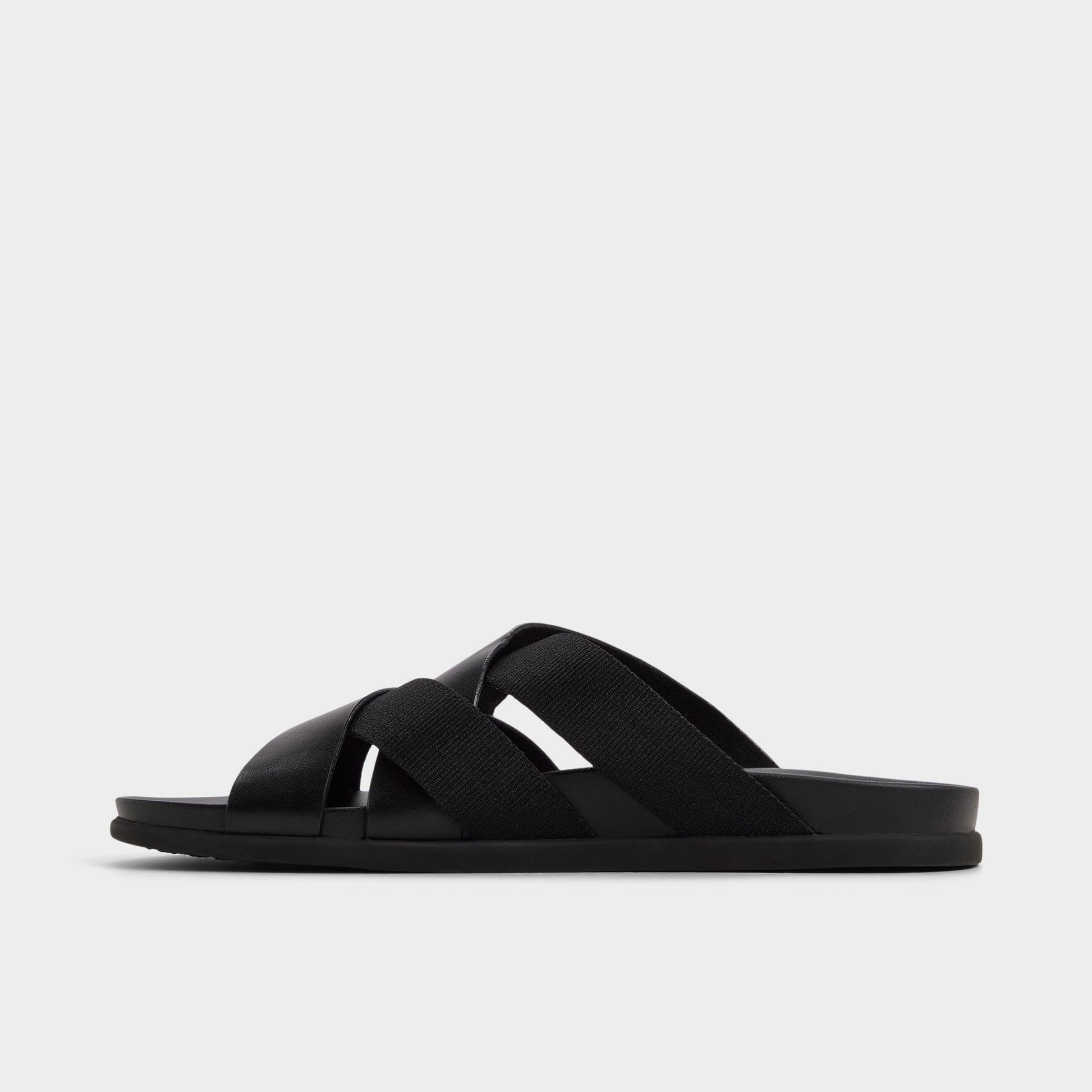 Side view of Black Florian Slide sandal