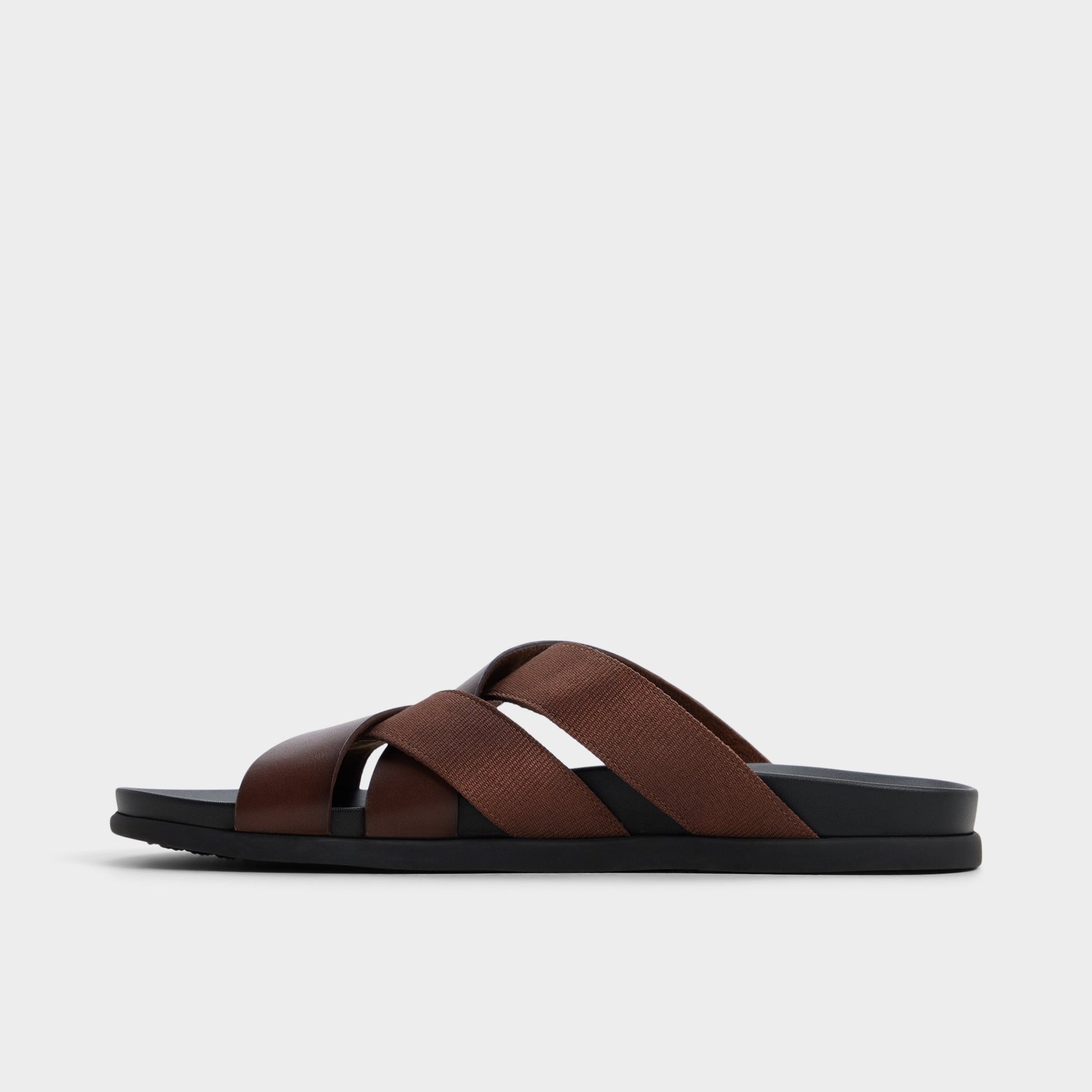 Side view of Dark brown Florian Slide sandal