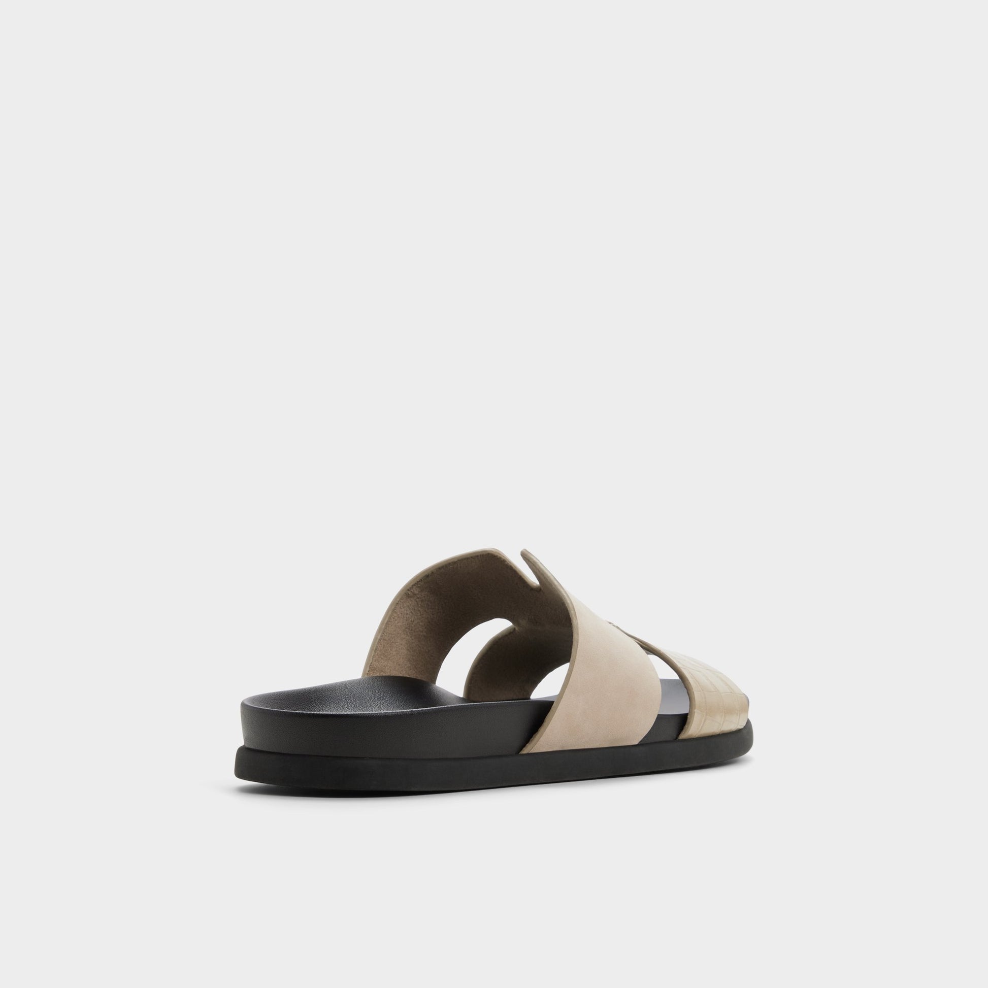 Three-quarter angle of Taupe Marcelo Slide sandal's back side
