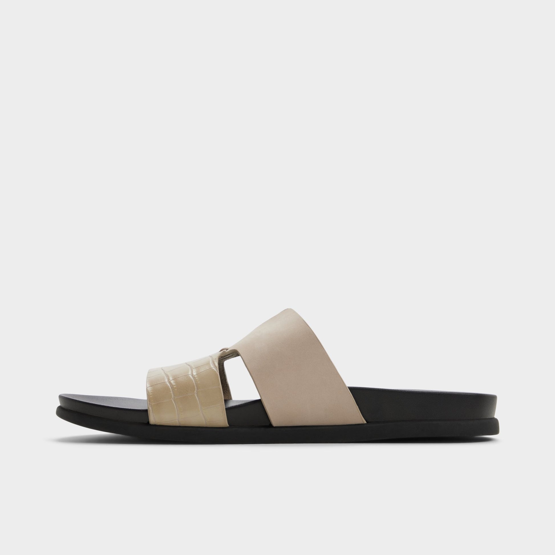 Side view of Taupe Marcelo Slide sandal