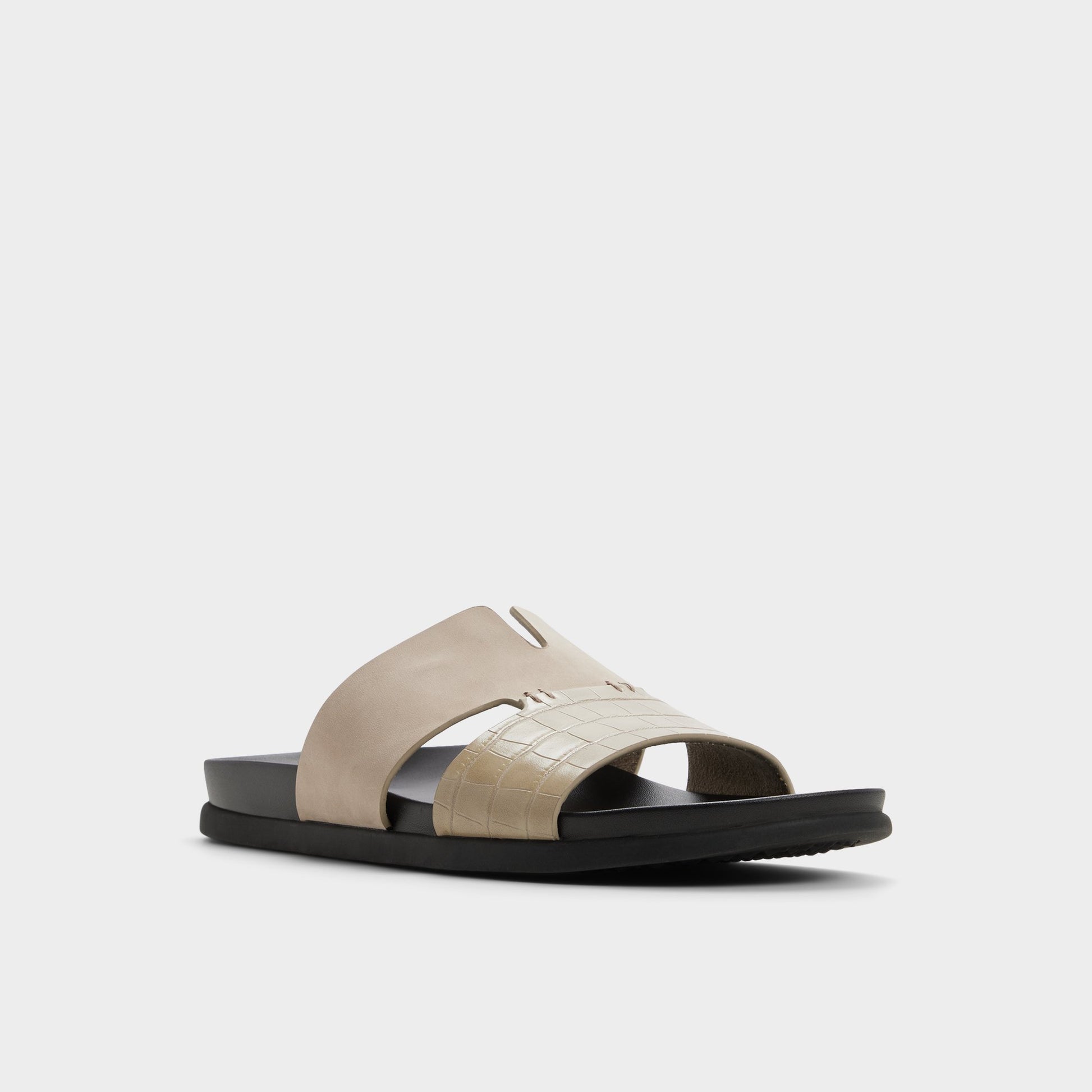 Three-quarter angle of Taupe Marcelo Slide sandal's front side