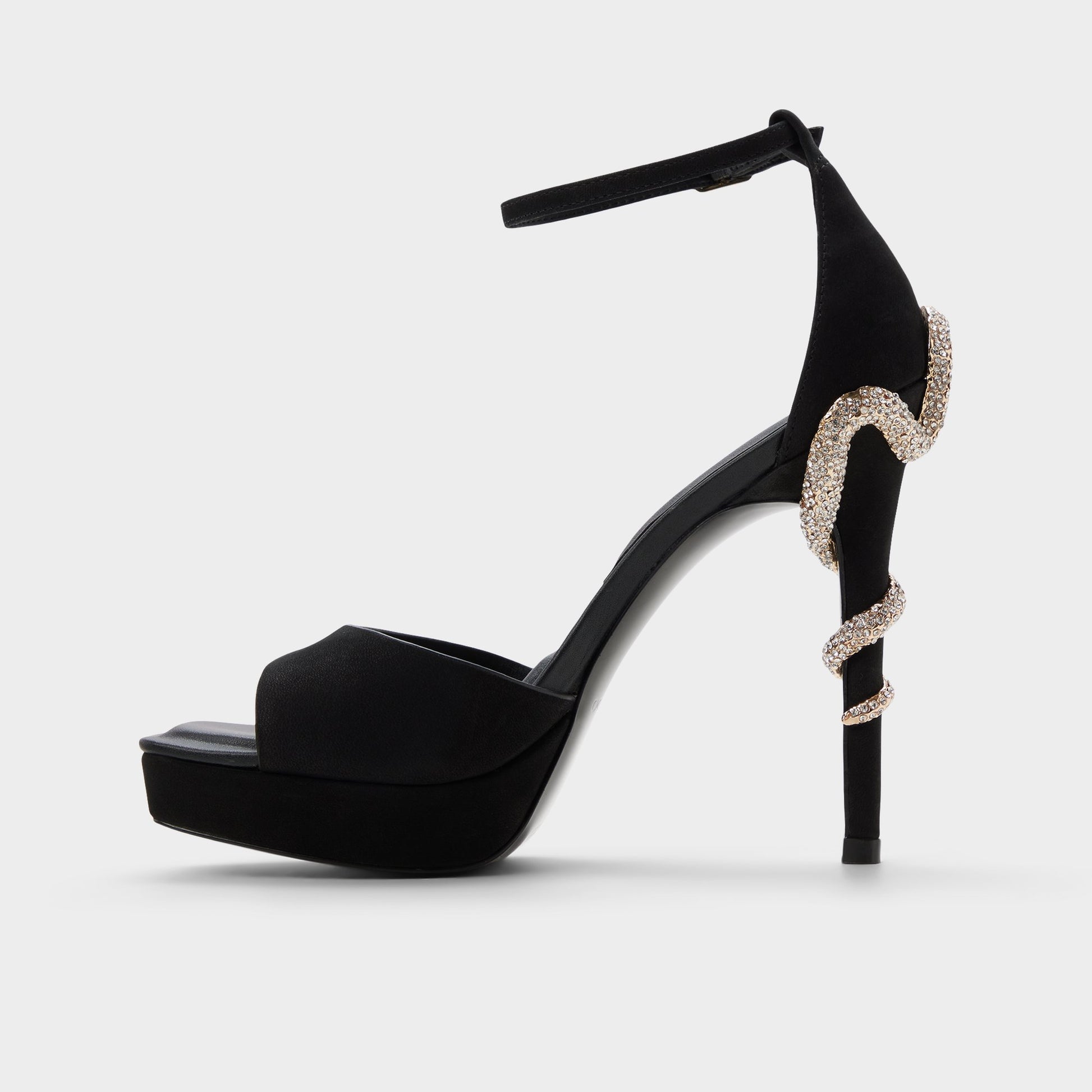 Side view of Other black Medusa Strappy heeled sandal