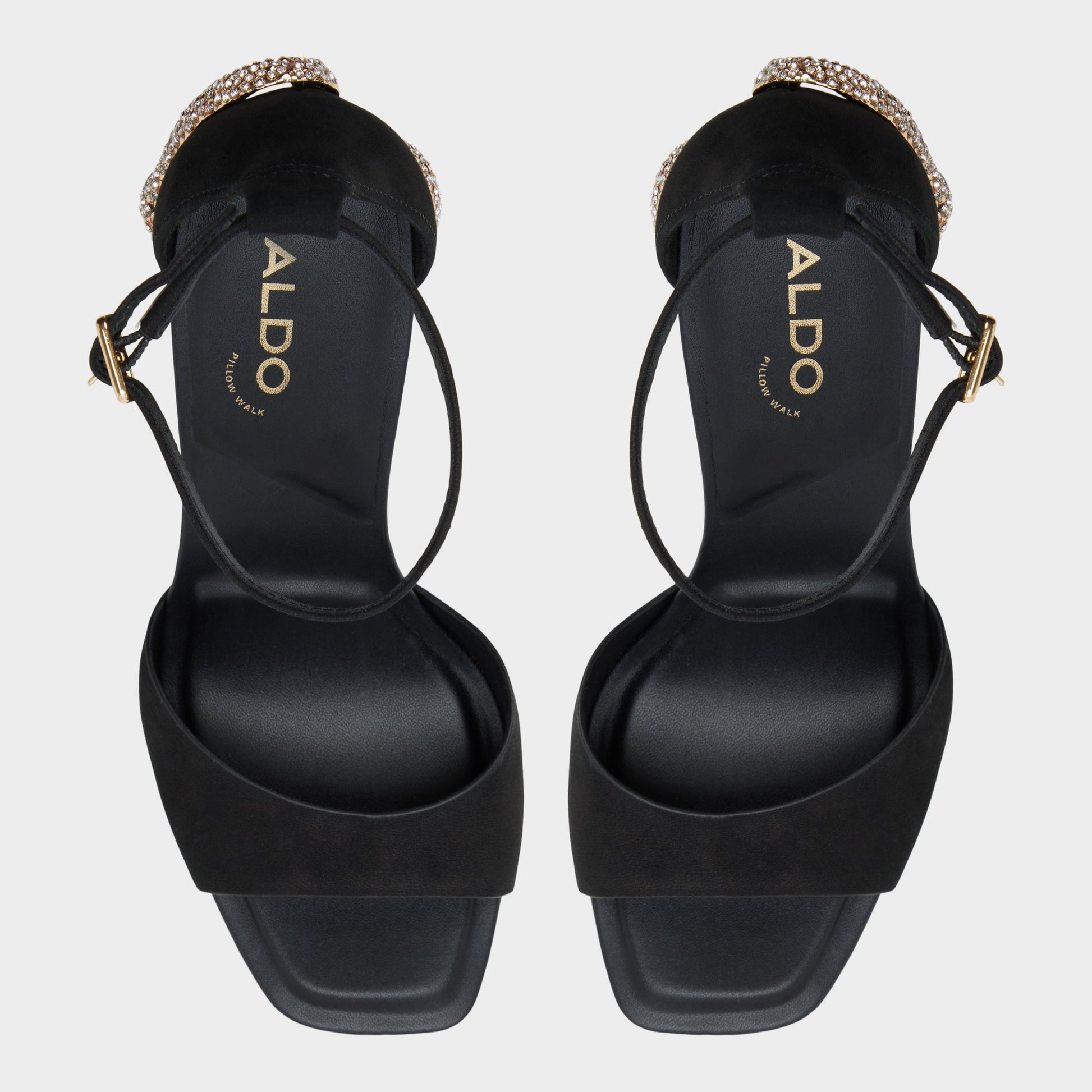 Top-down view of the Other black Medusa Strappy heeled sandal