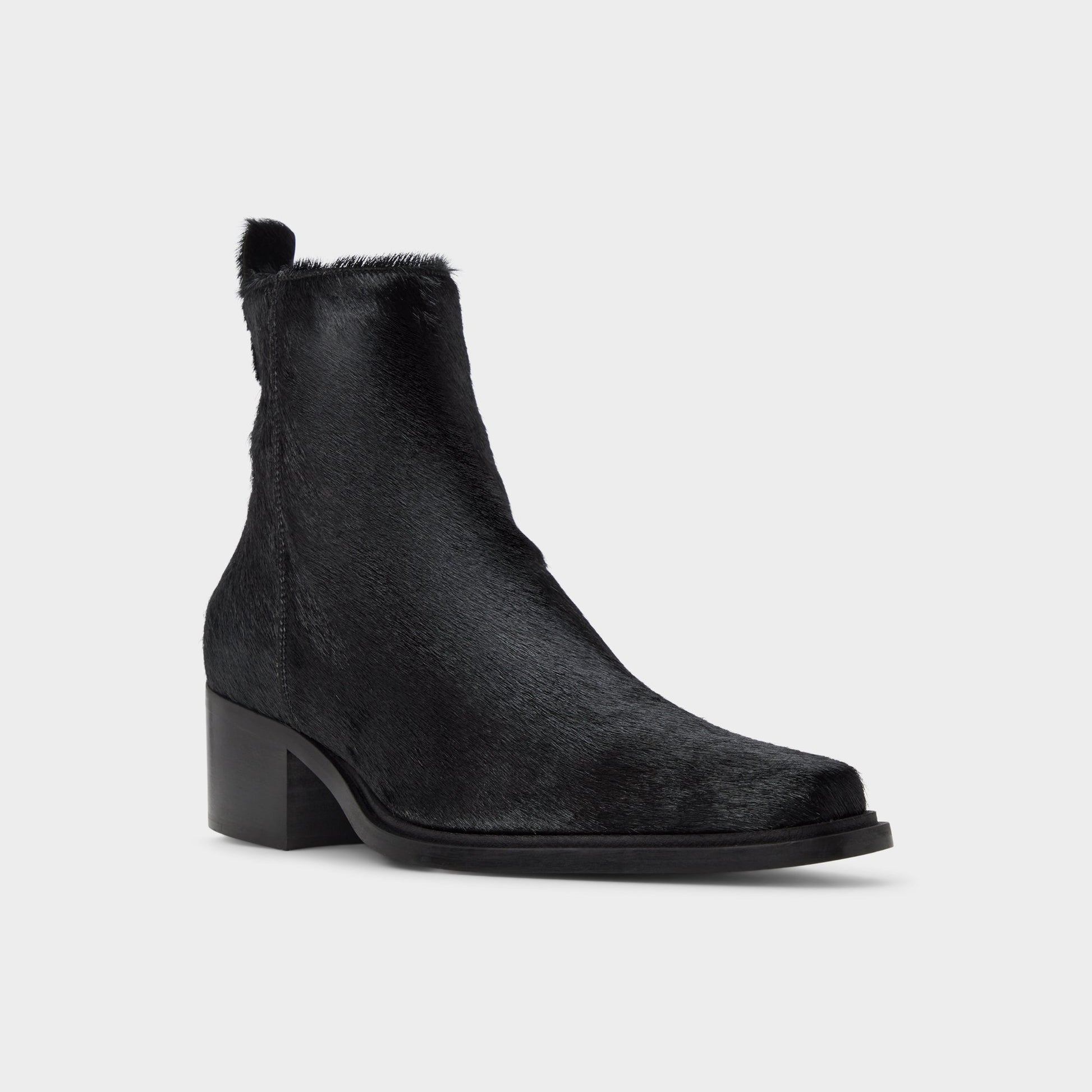 Three-quarter angle of Open black Zappa Ankle boot's front side
