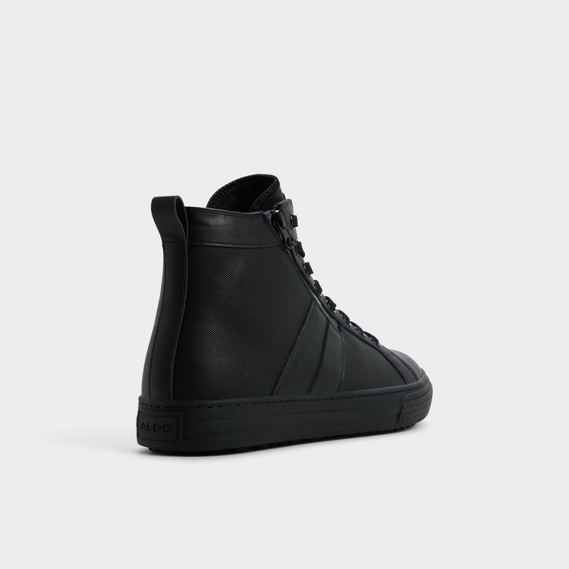 Three-quarter angle of Black Aston Lace-up boot's back side