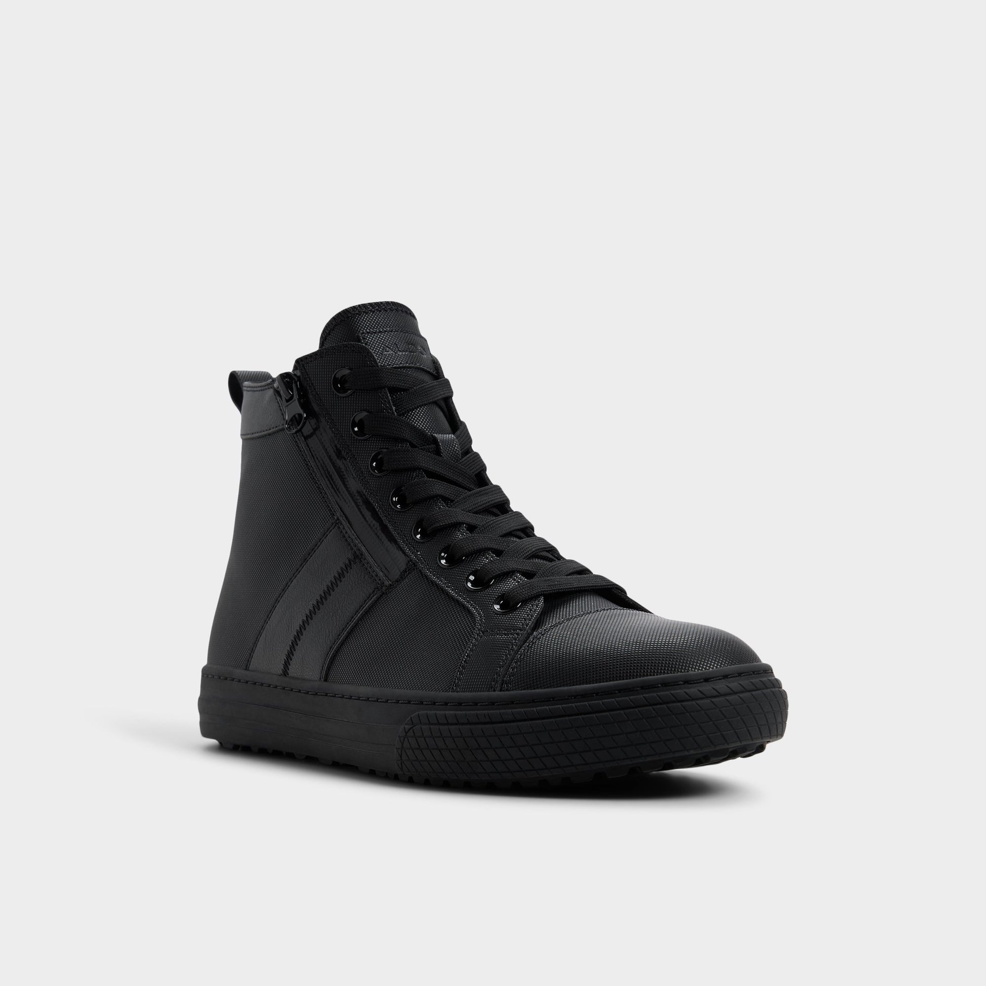 Three-quarter angle of Black Aston Lace-up boot's front side