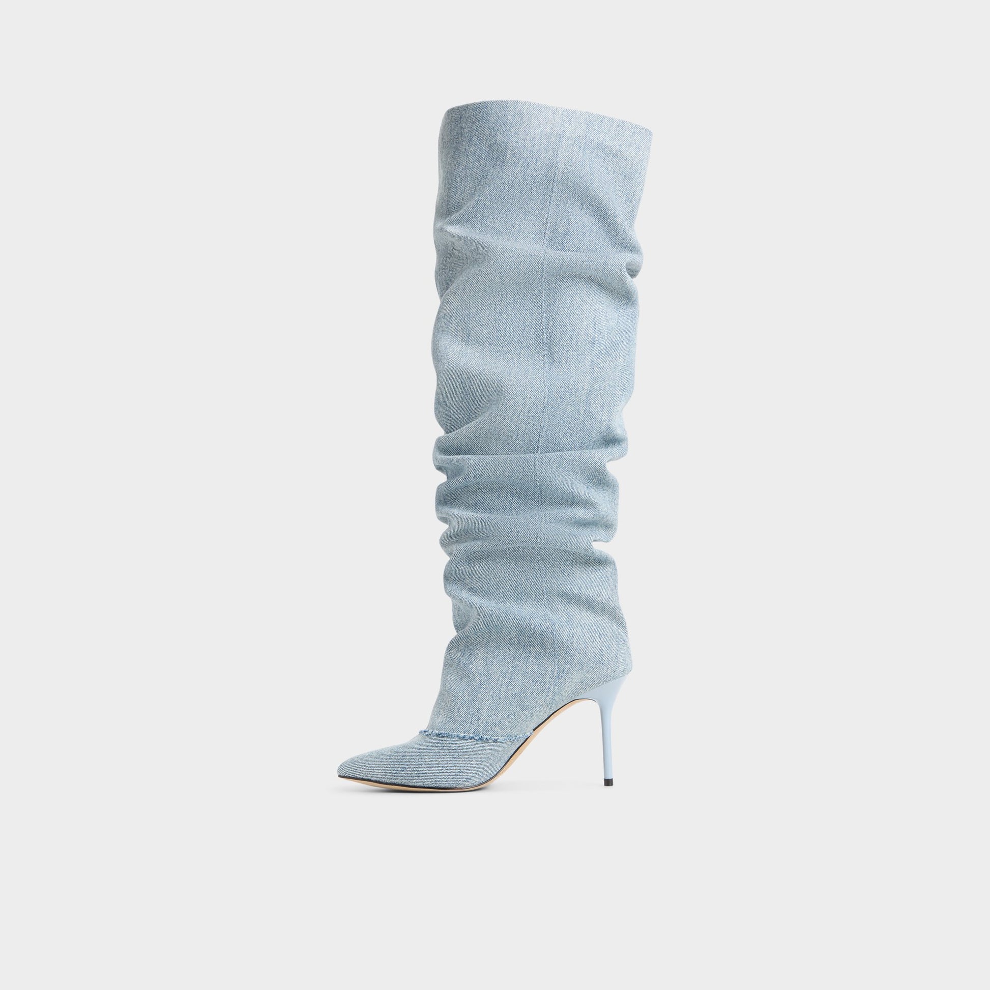 Side view of Denim Daroba Over-the-knee boot