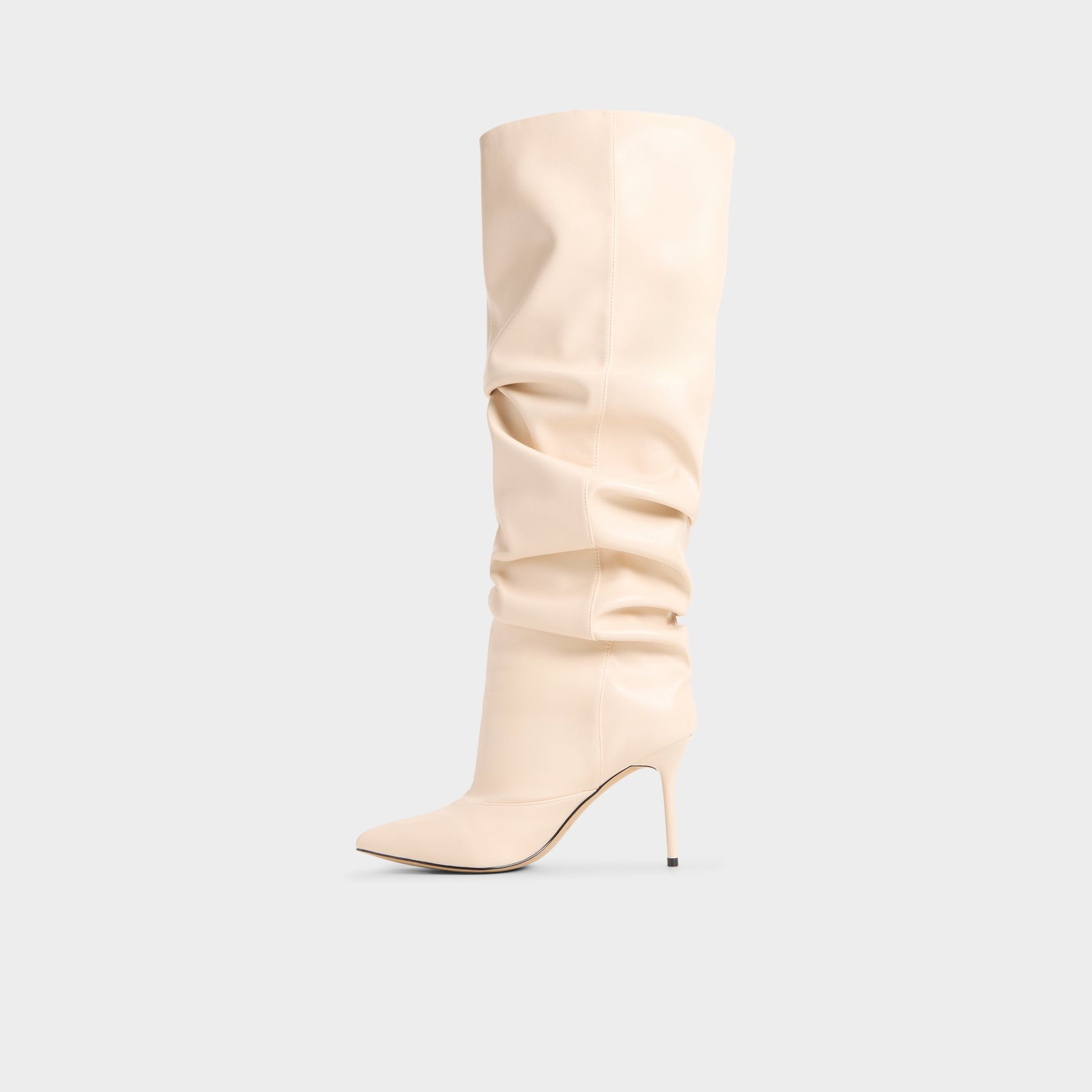 Side view of Cream Daroba Over-the-knee boot