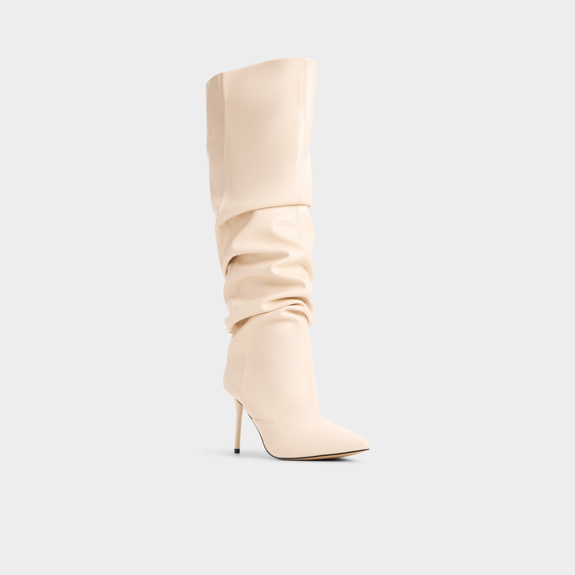 Three-quarter angle of Cream Daroba Over-the-knee boot's front side