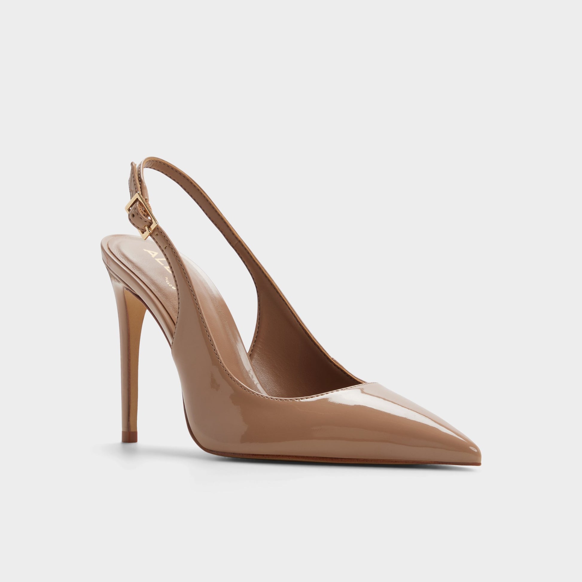 Three-quarter angle of Light brown Stessysling Sling back high heel's front side