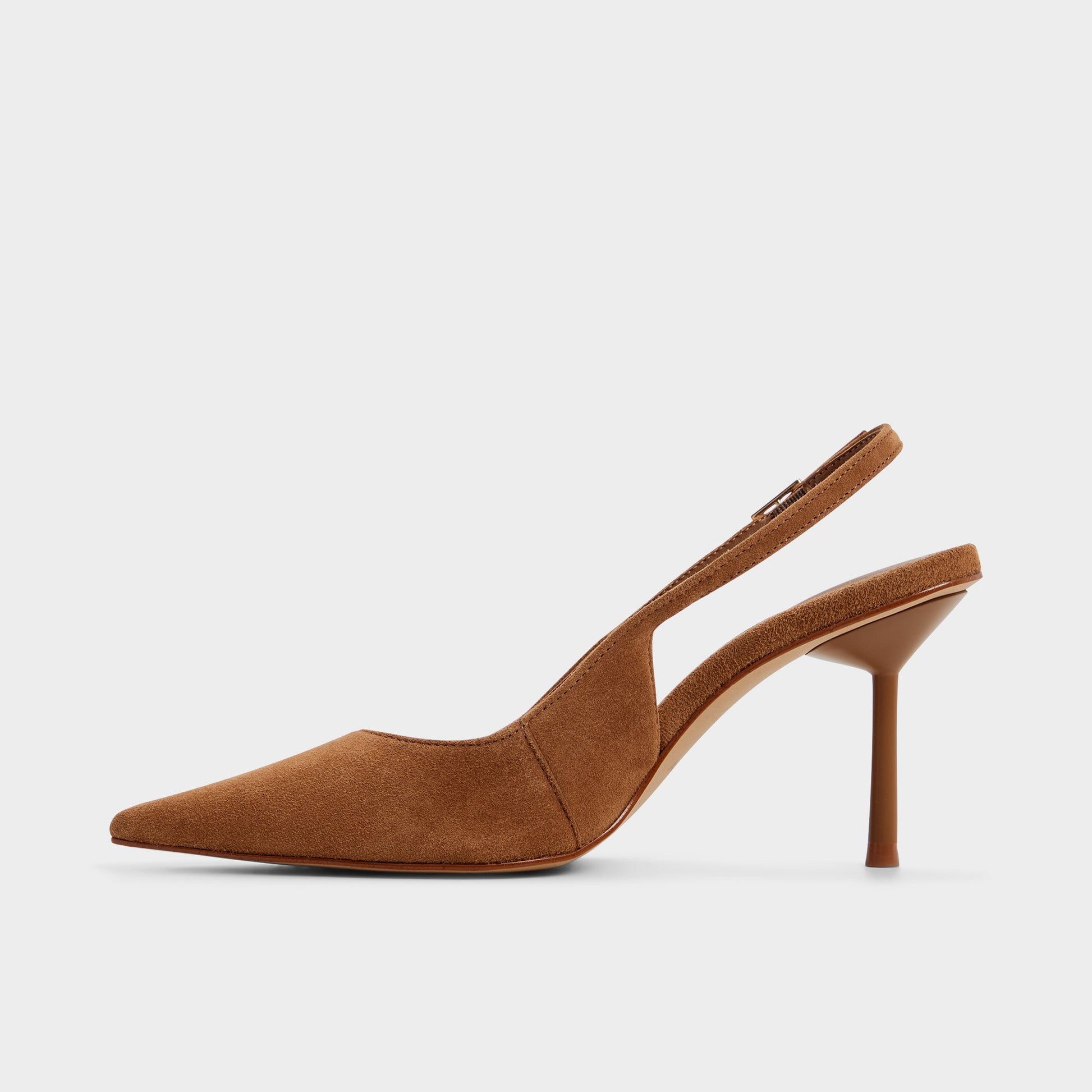 Side view of Tan Seralina Sling back high heel