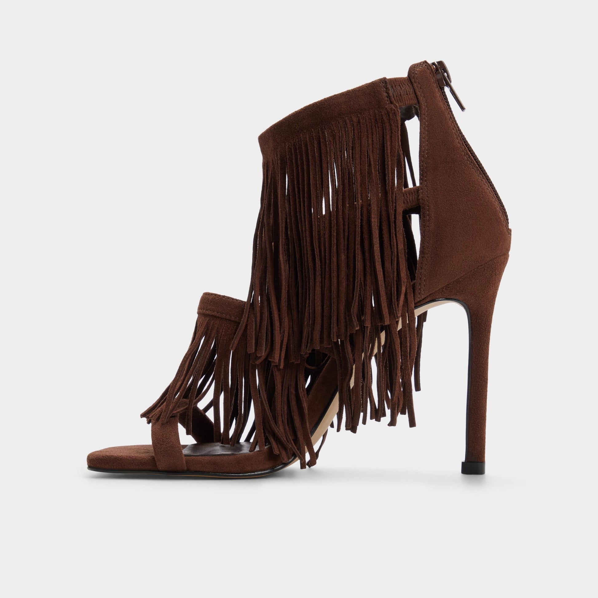 Side view of Dark brown Nahana Strappy heeled sandal