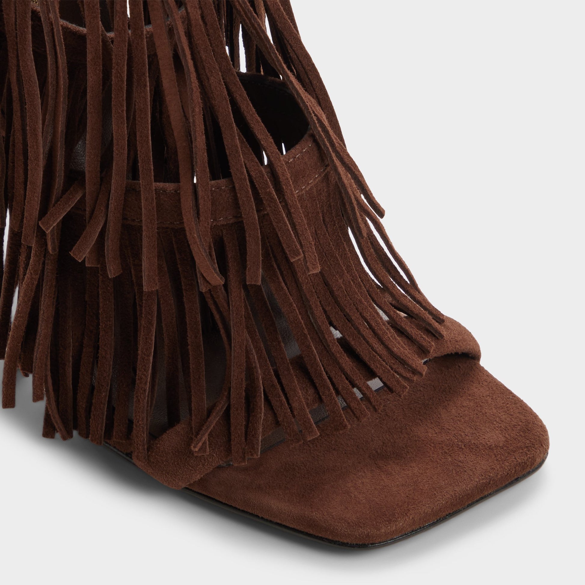 Close-up of the Dark brown Nahana Strappy heeled sandal