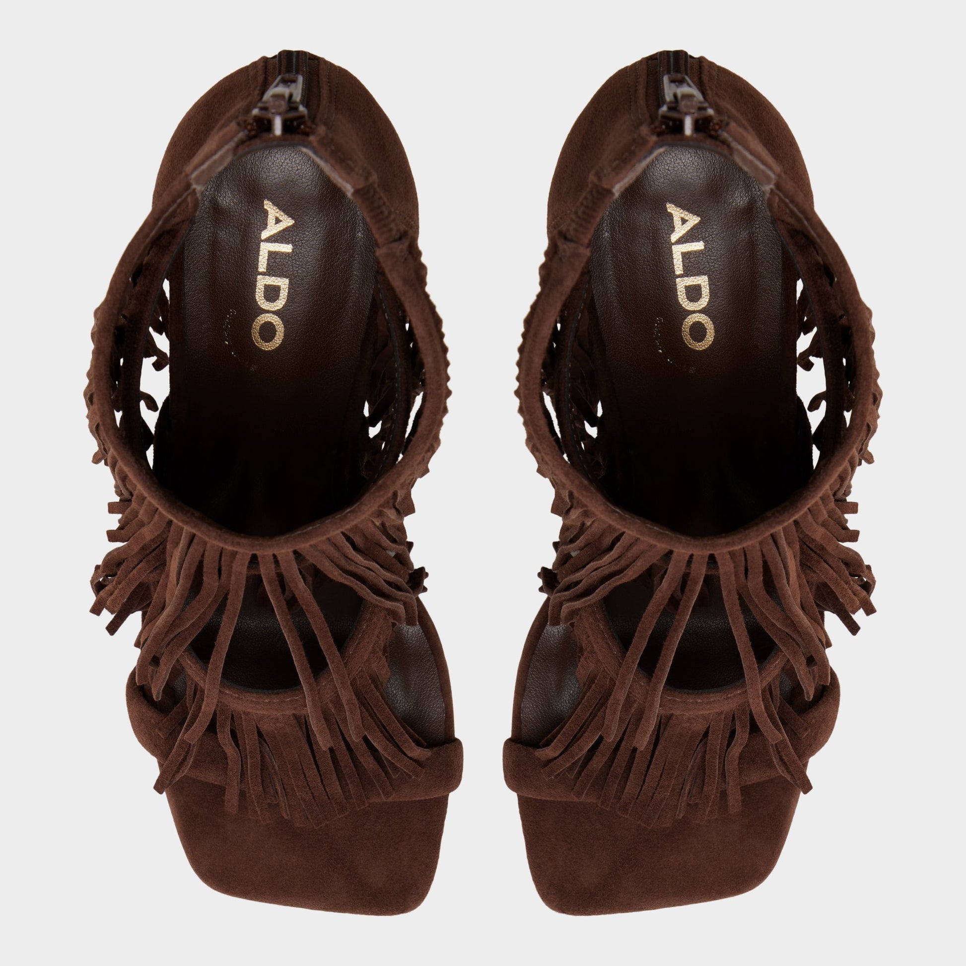 Top-down view of the Dark brown Nahana Strappy heeled sandal