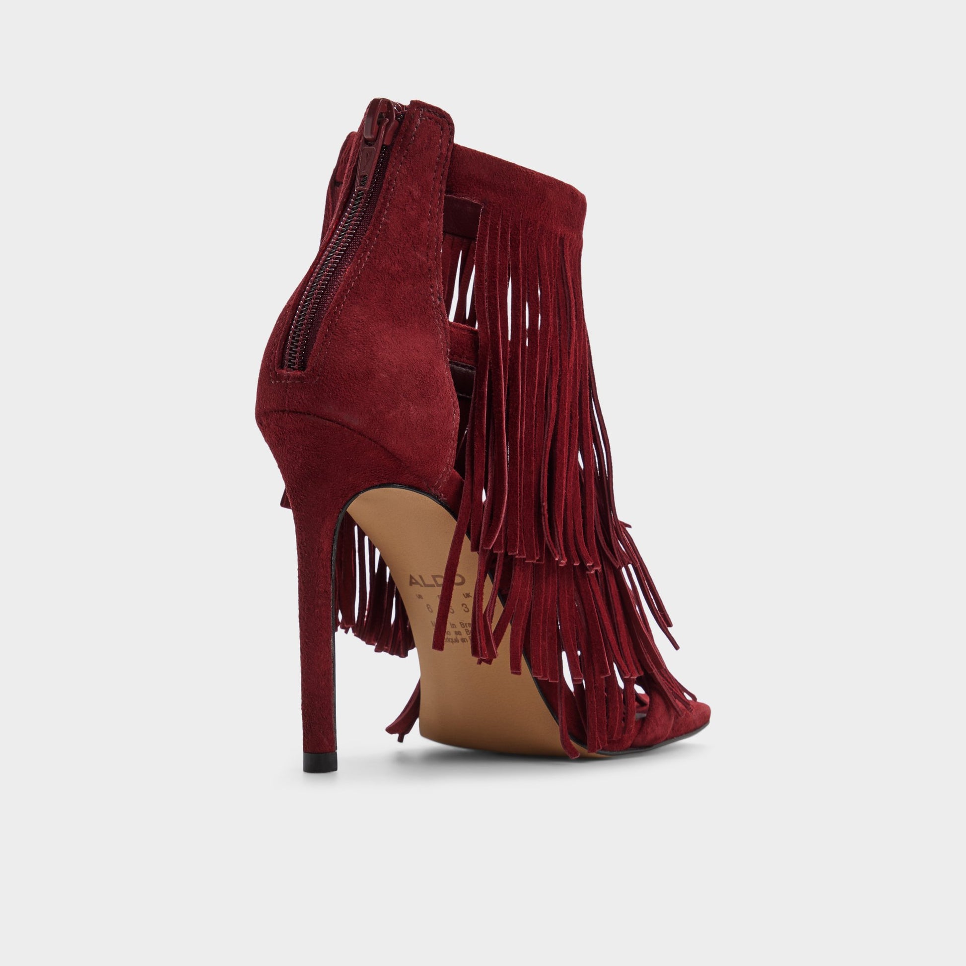 Three-quarter angle of Bordo Nahana Strappy heeled sandal's back side