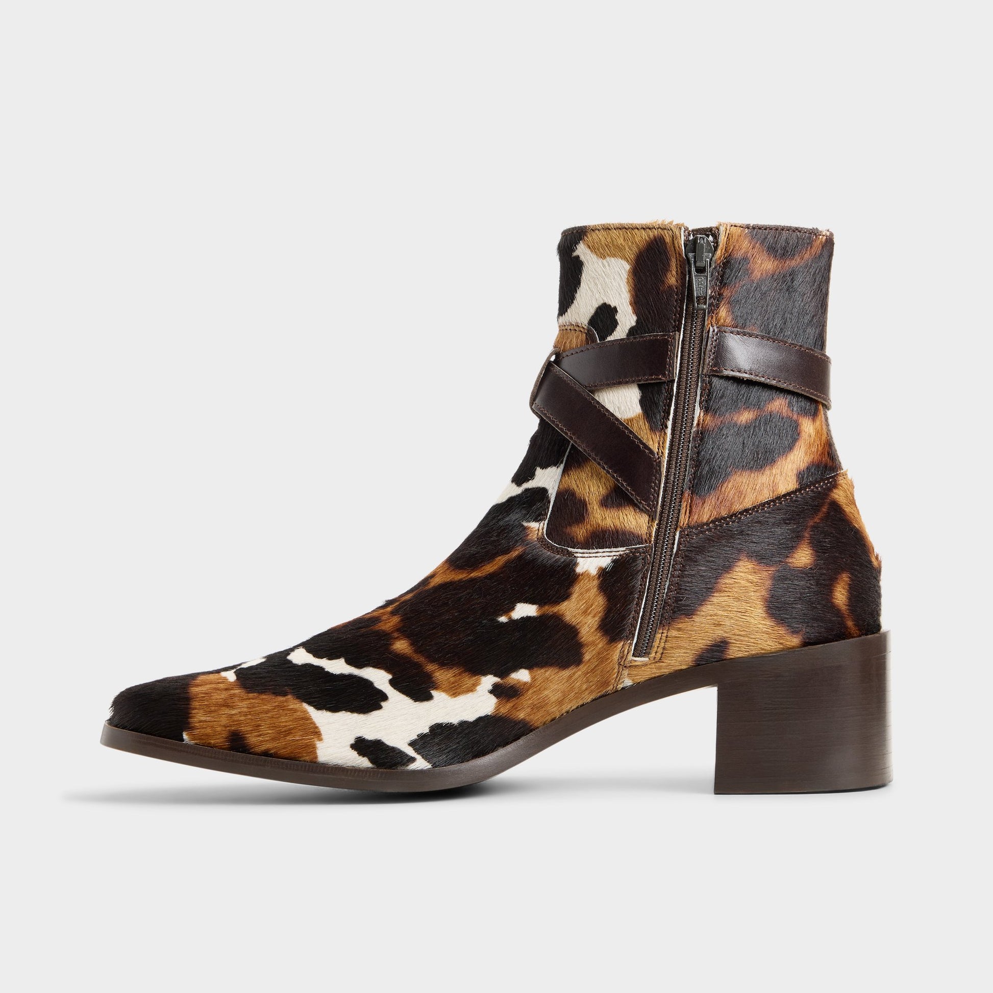 Side view of Brown multi Barano Ankle boot