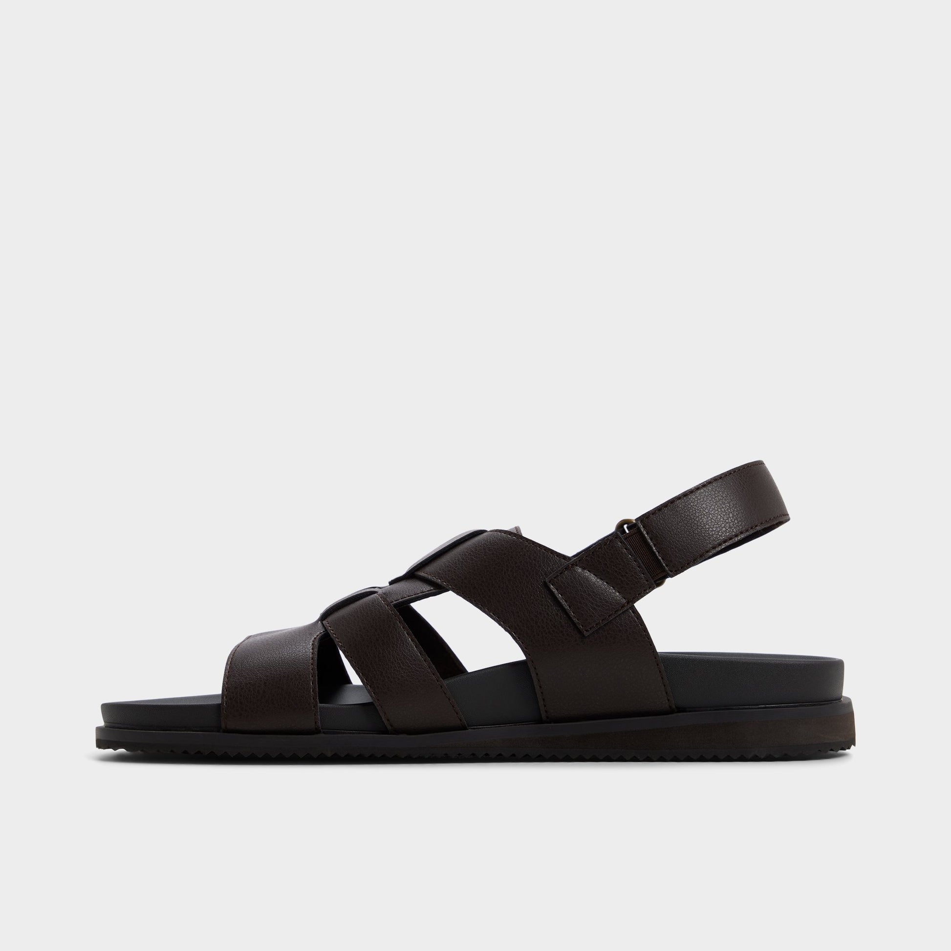 Side view of Dark brown Nuno Strappy flat sandal