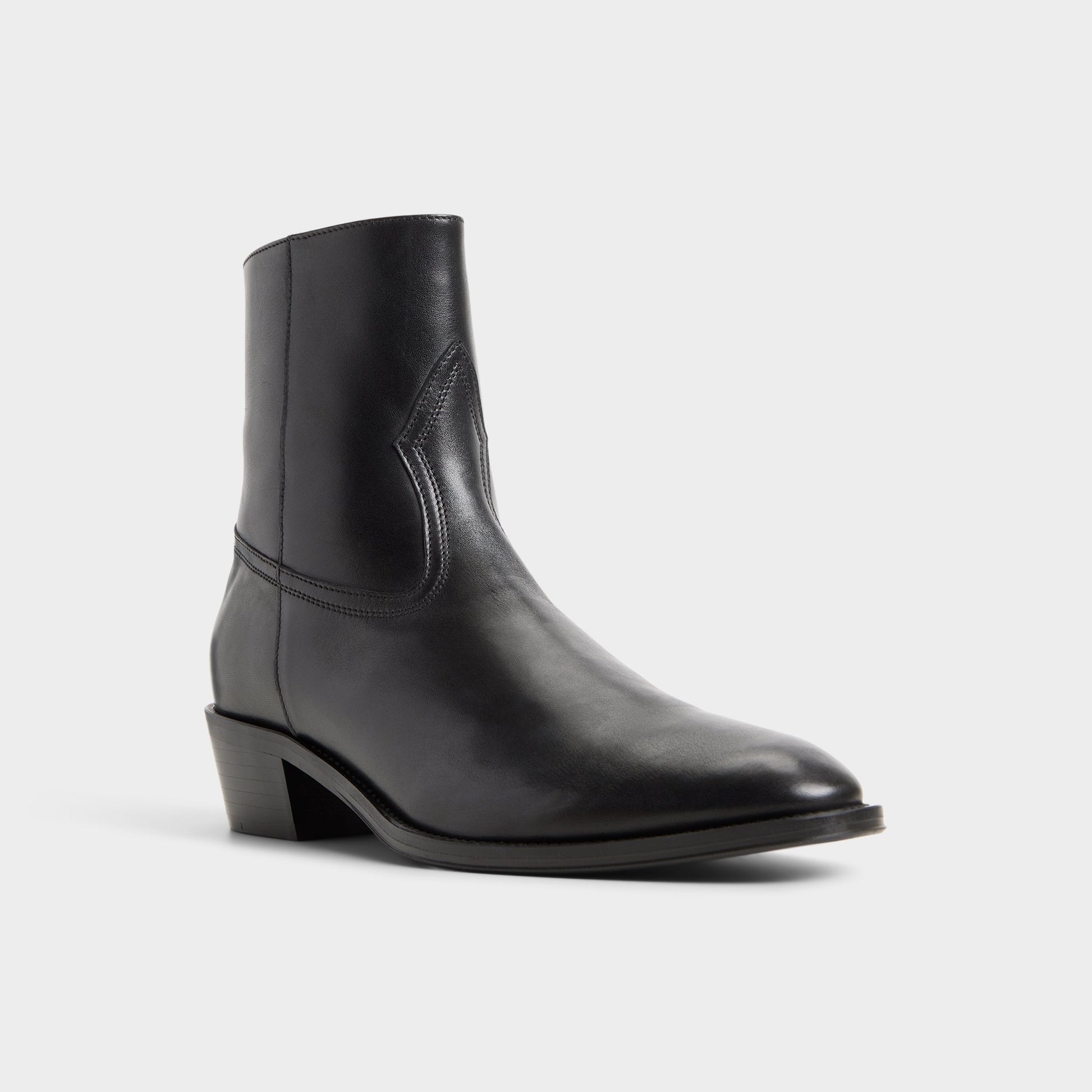 Three-quarter angle of Black Calder Ankle boot's front side