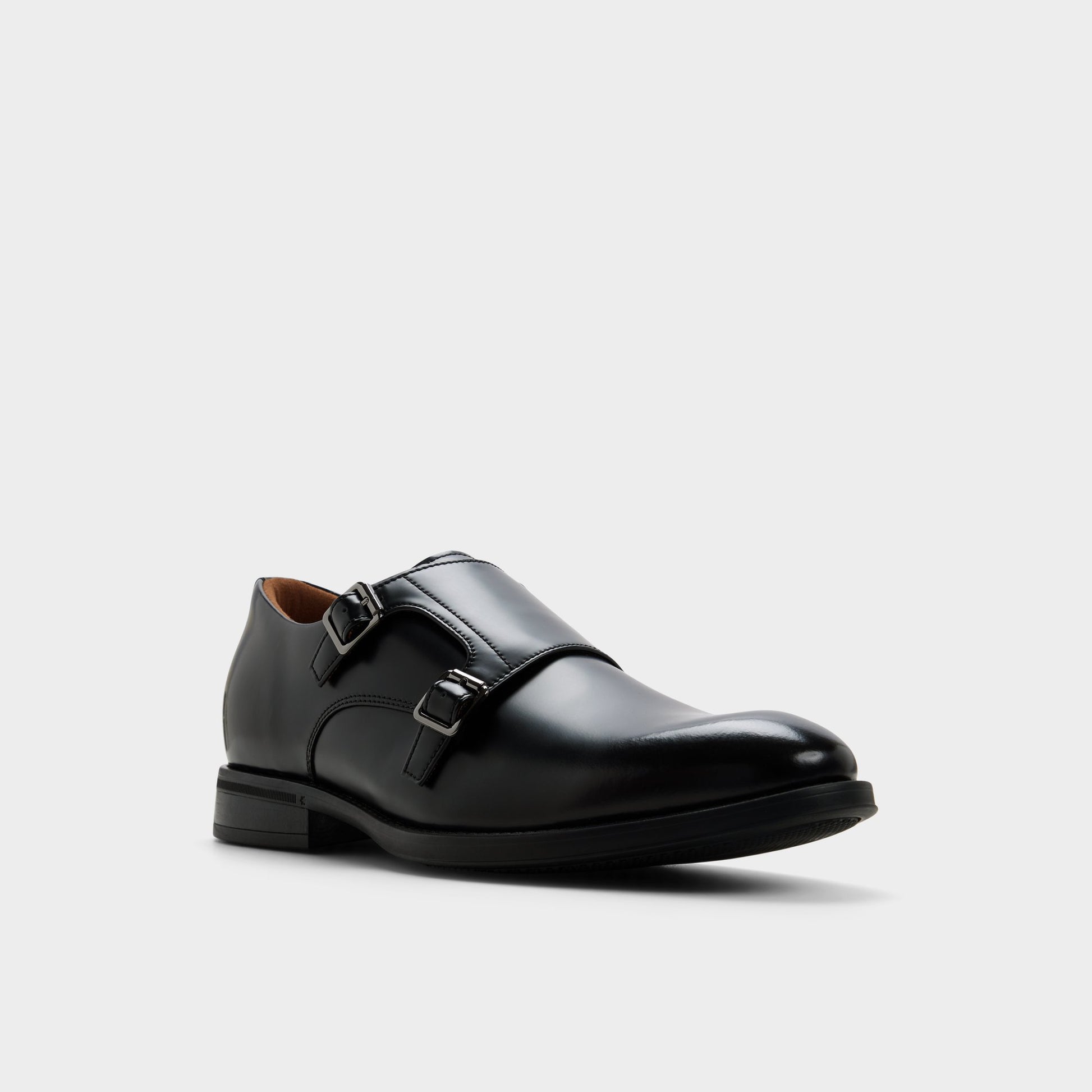 Three-quarter angle of Black Gomez Monkstrap loafer's front side
