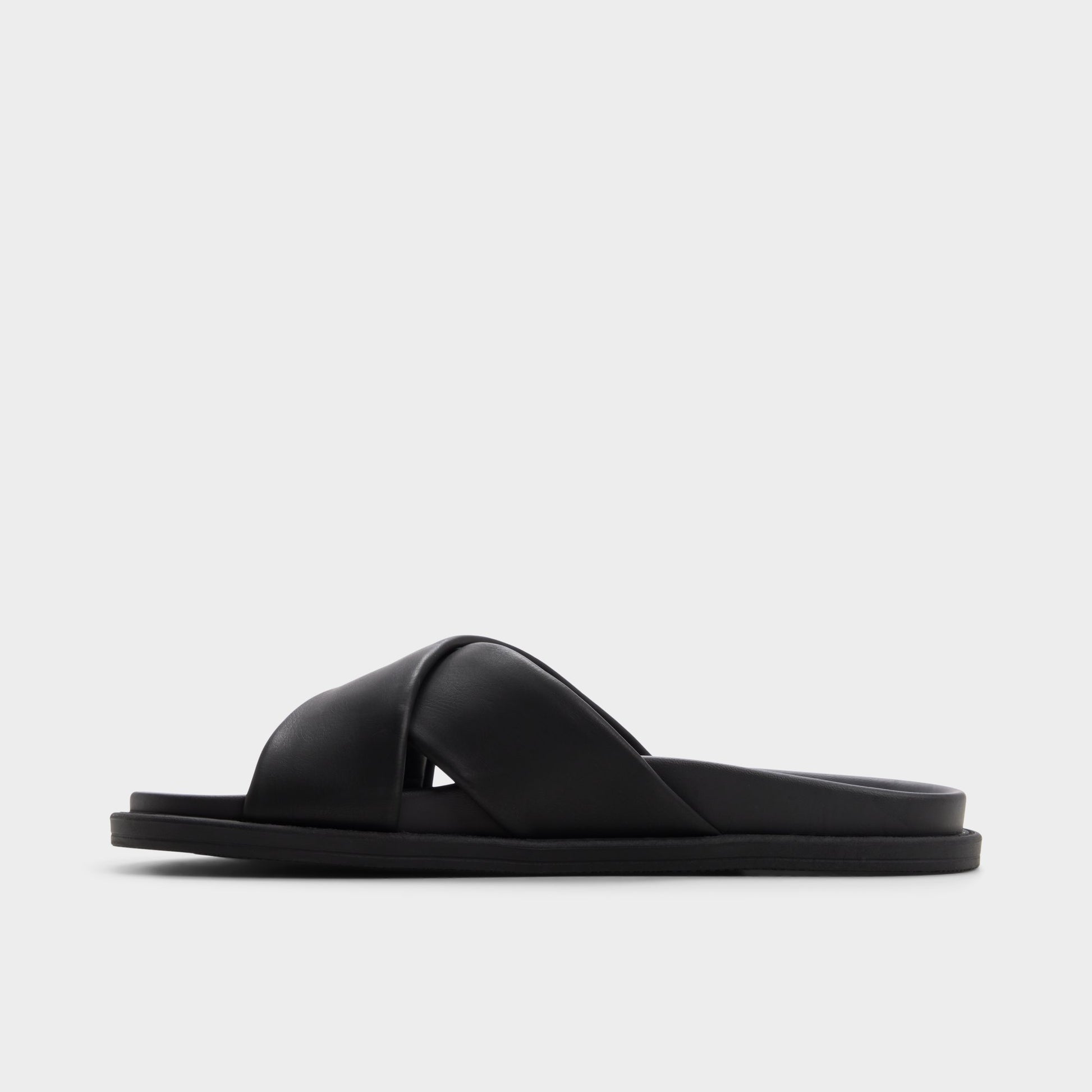 Side view of Black Borgo Slide sandal