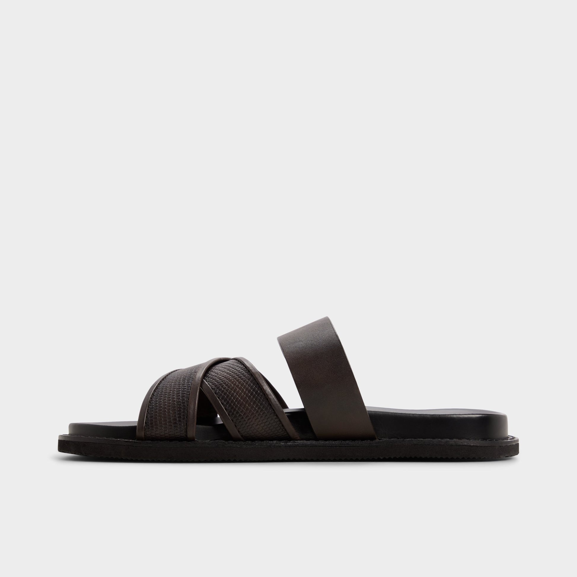 Side view of Dark brown Kendo Slide sandal