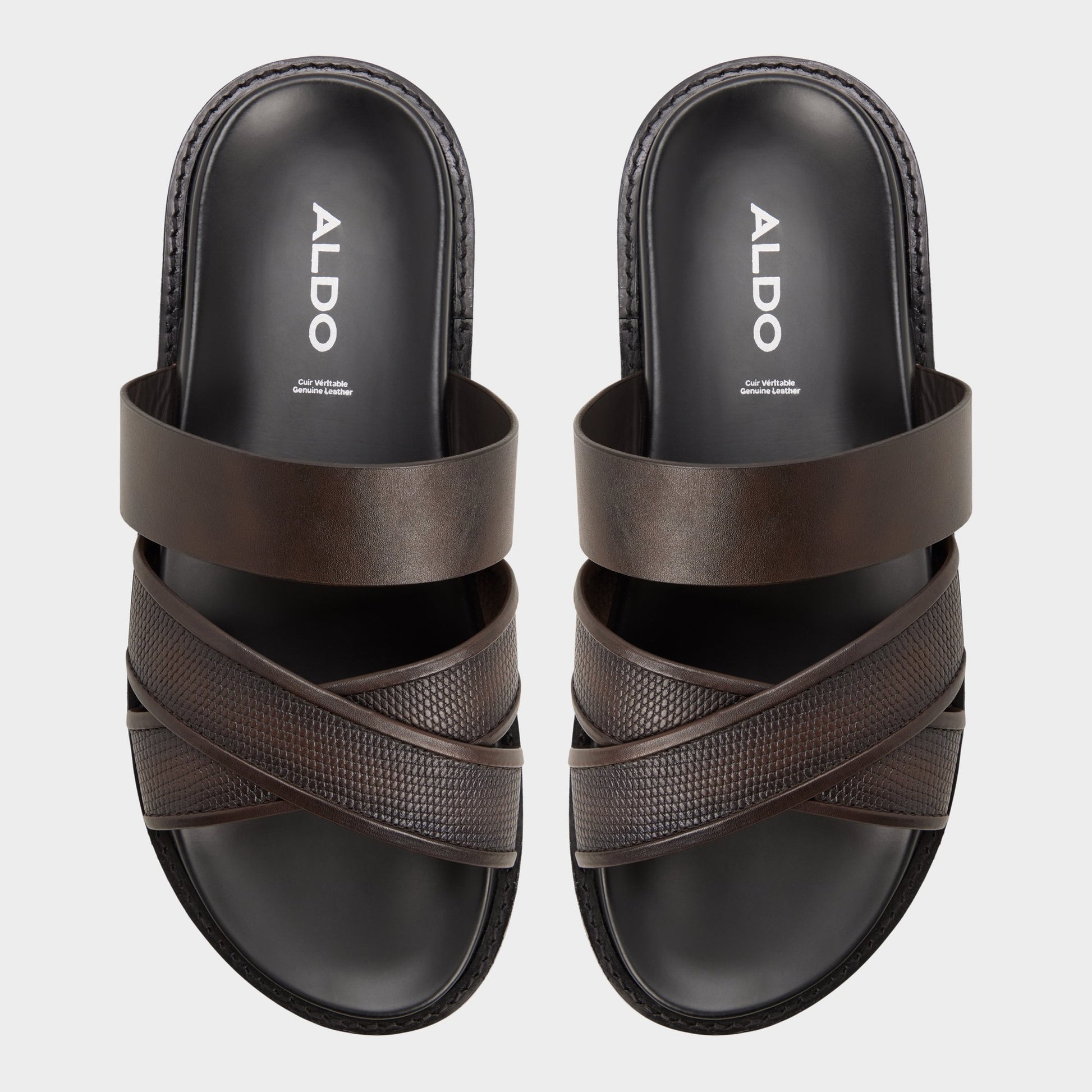 Top-down view of the Dark brown Kendo Slide sandal