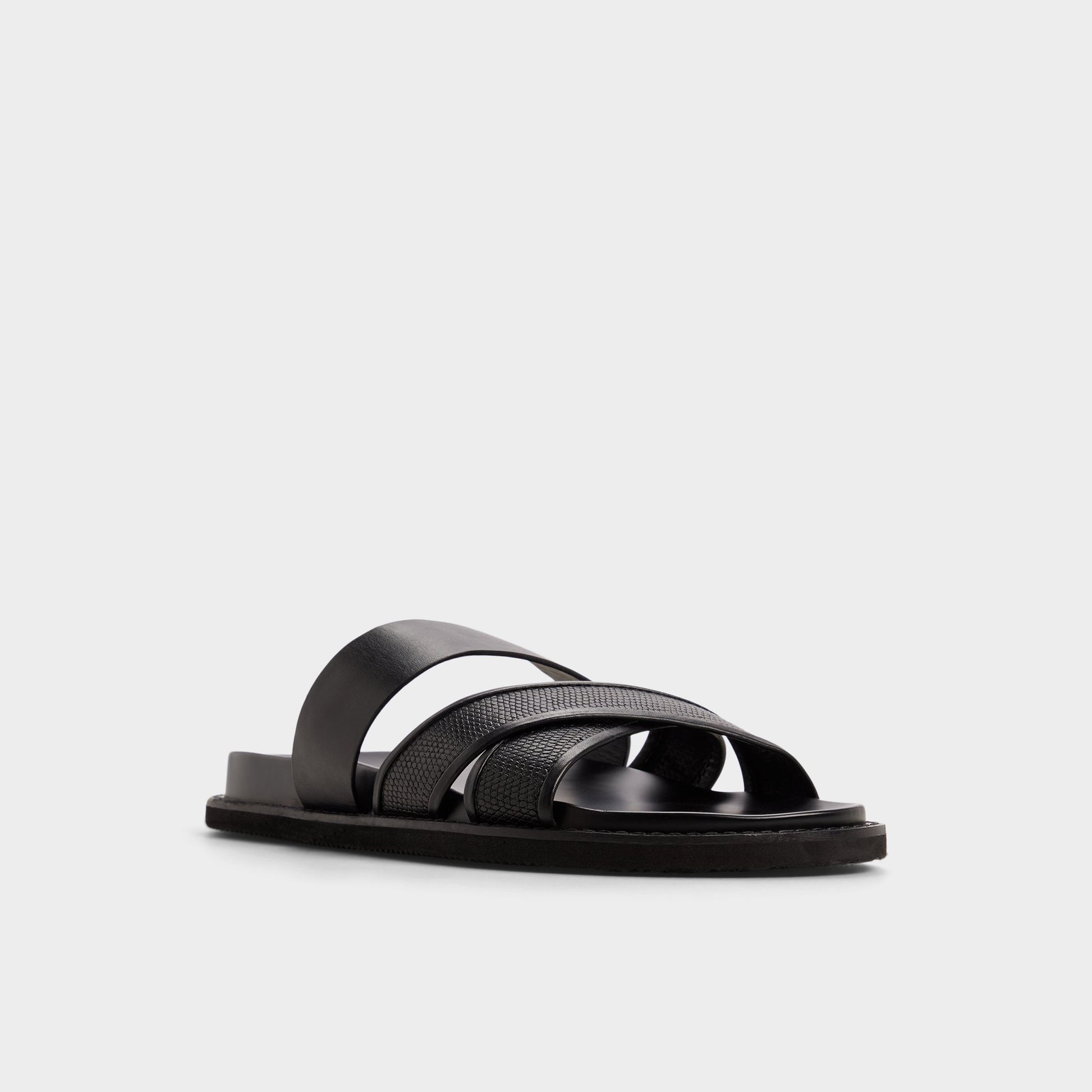 Three-quarter angle of Black Kendo Slide sandal's front side