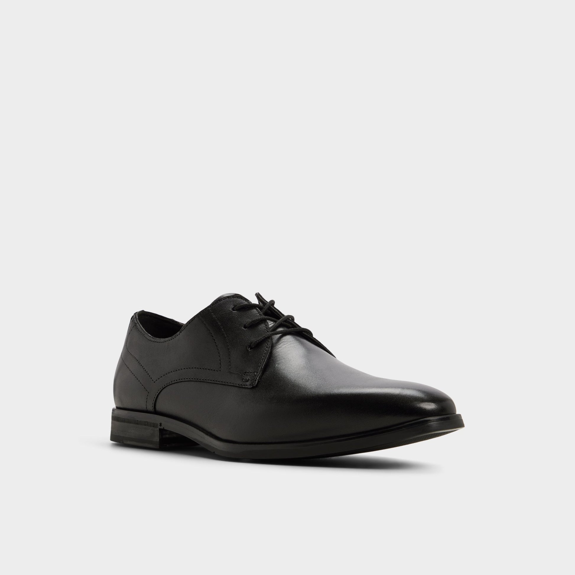 Three-quarter angle of Black Emelio Oxford shoe's front side