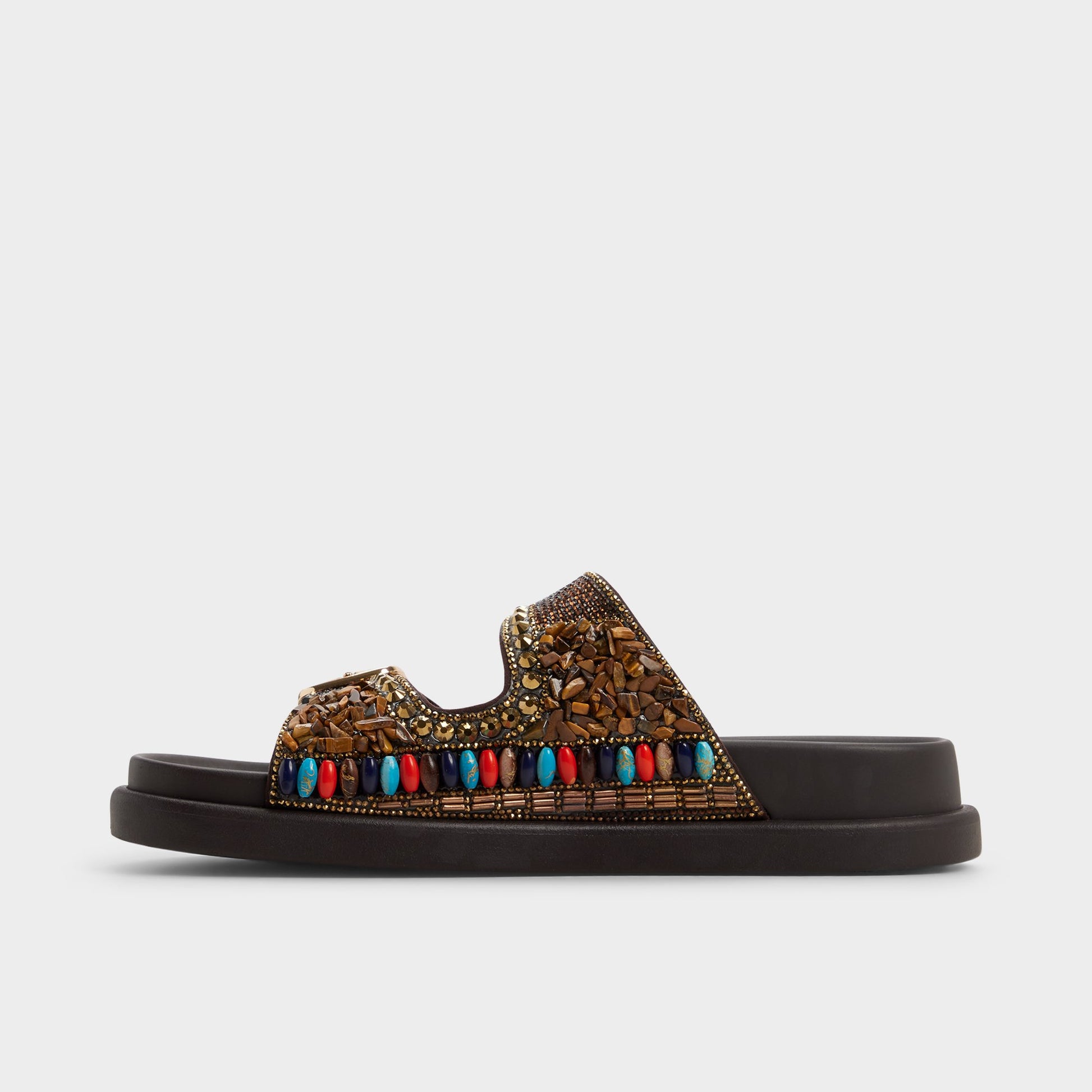 Side view of Dark brown Bohochic Footbed sandal