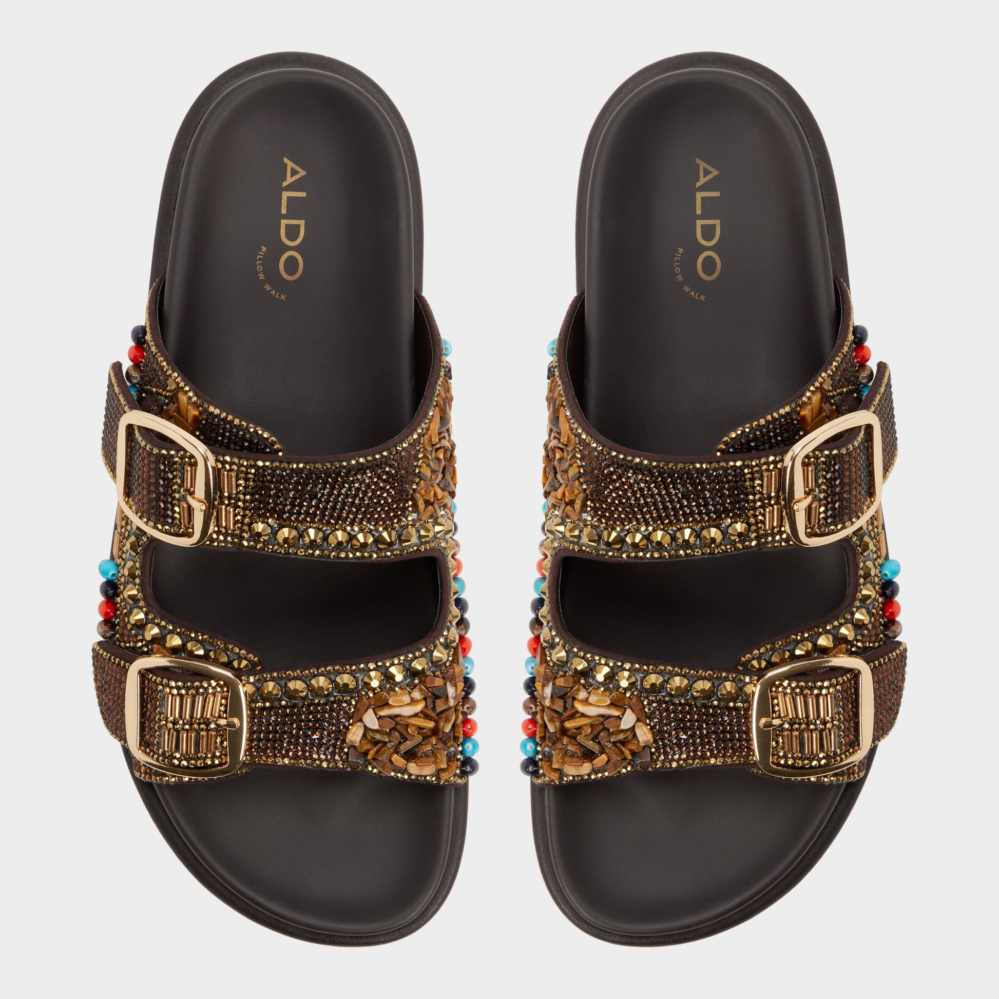 Top-down view of the Dark brown Bohochic Footbed sandal