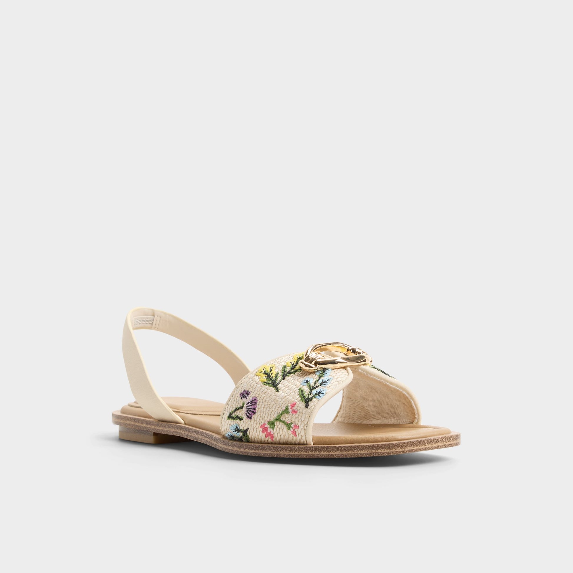 Three-quarter angle of Multi Calelian Flat sandal's front side