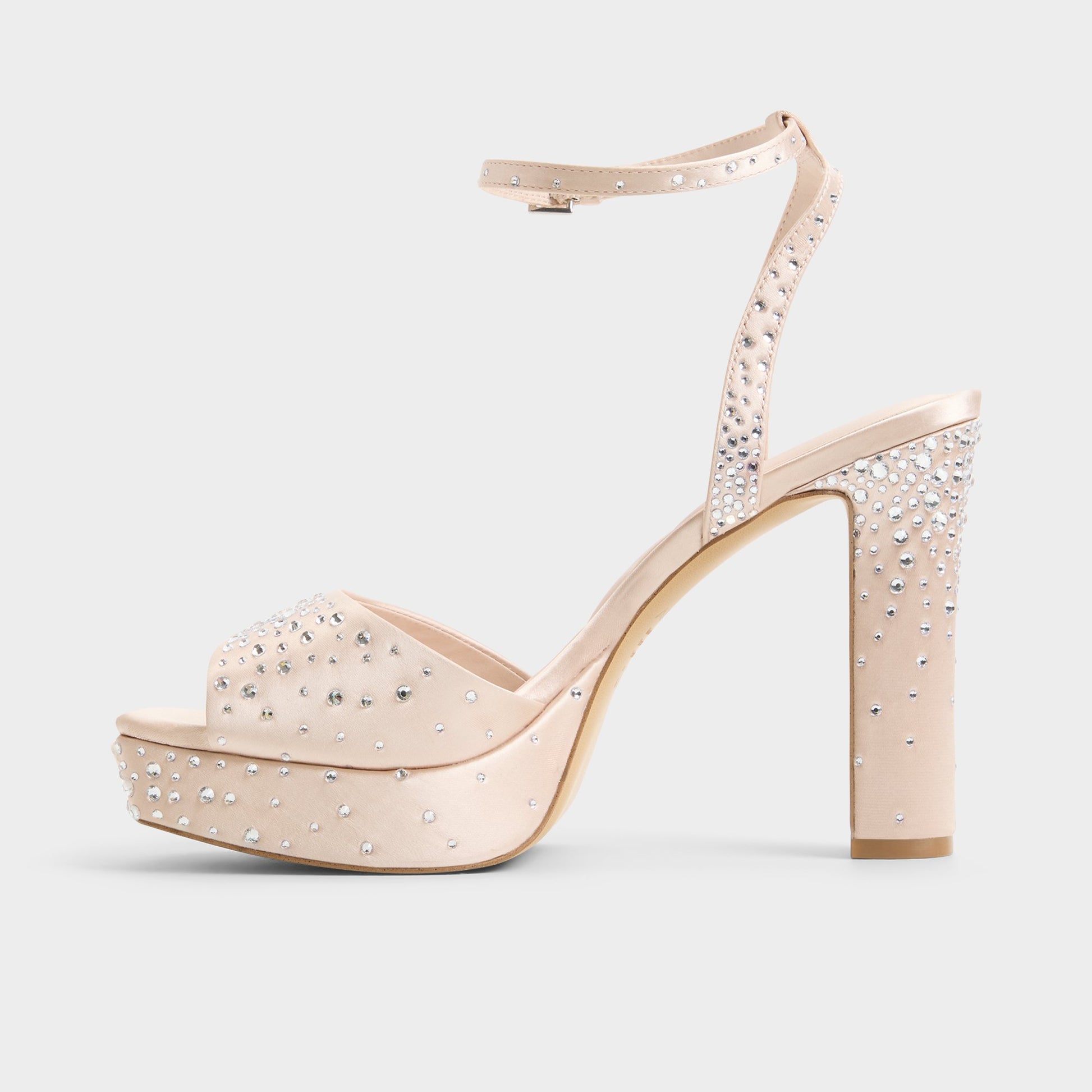 Side view of Light beige Chicgleam Strappy heeled sandal