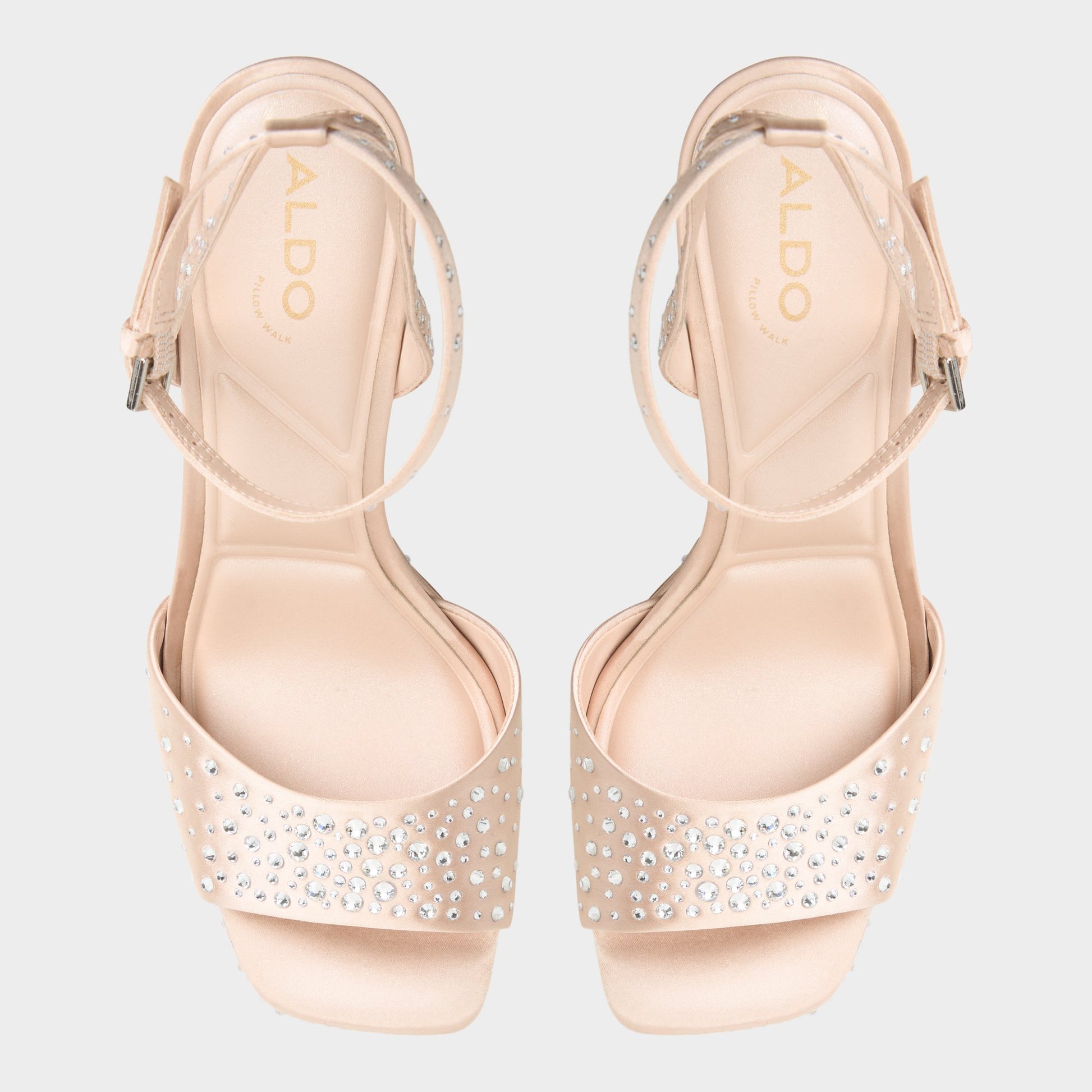 Top-down view of the Light beige Chicgleam Strappy heeled sandal