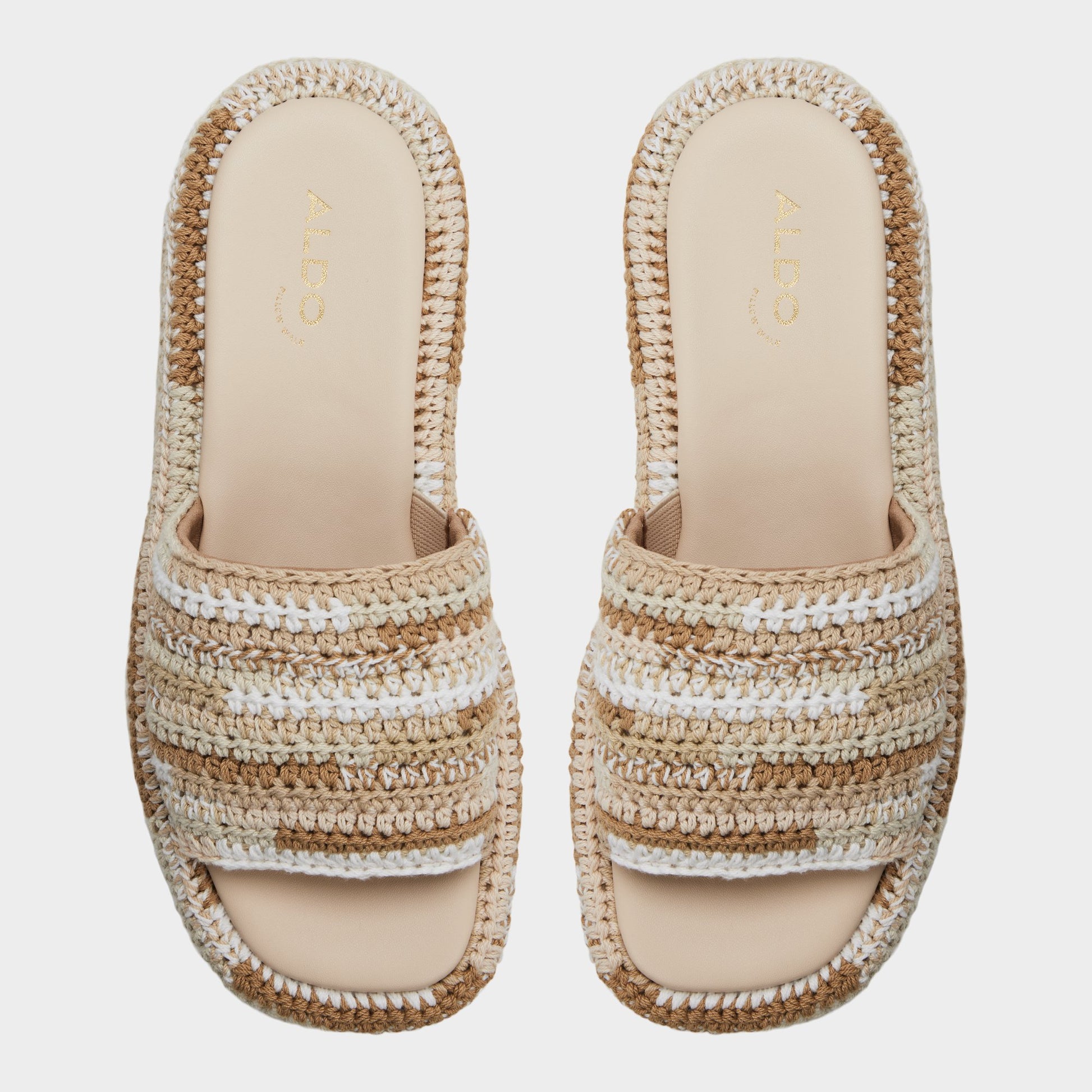 Top-down view of the Beige combo Bohemina Slide sandal