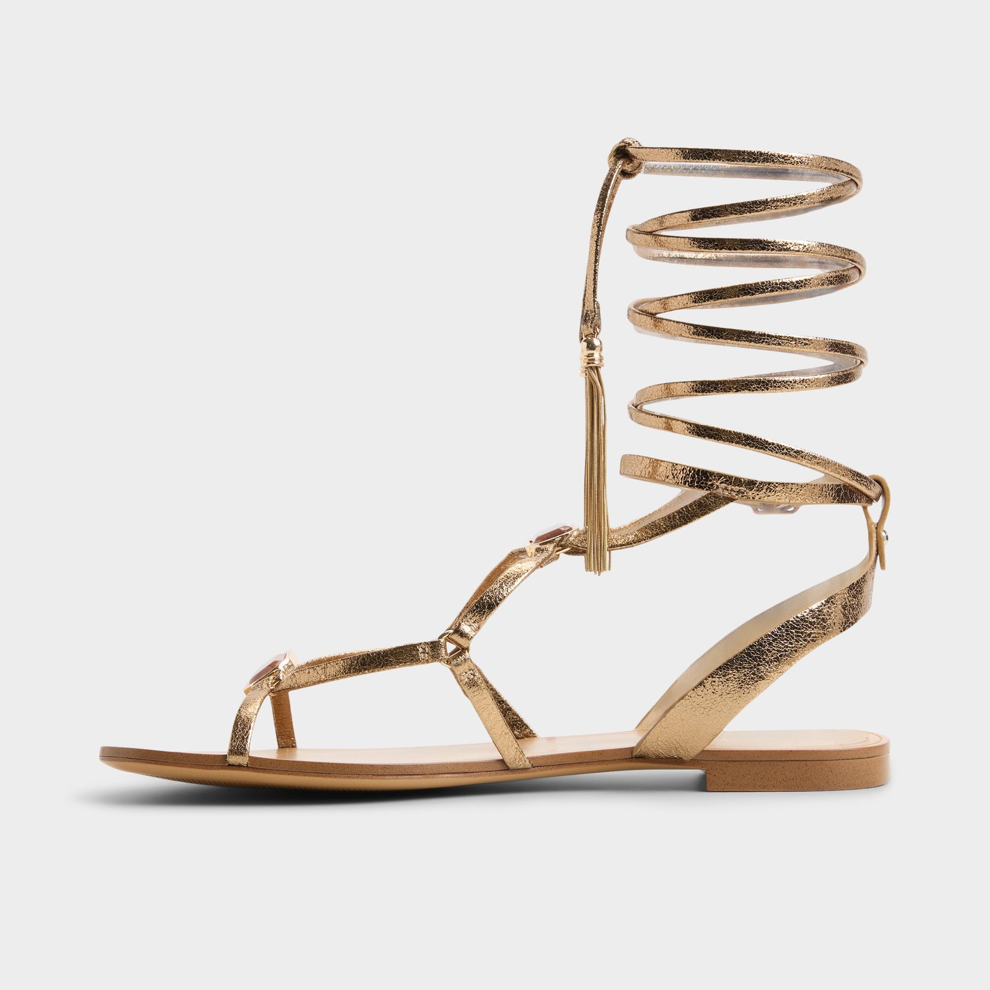 Side view of Gold Andrina Strappy flat sandal