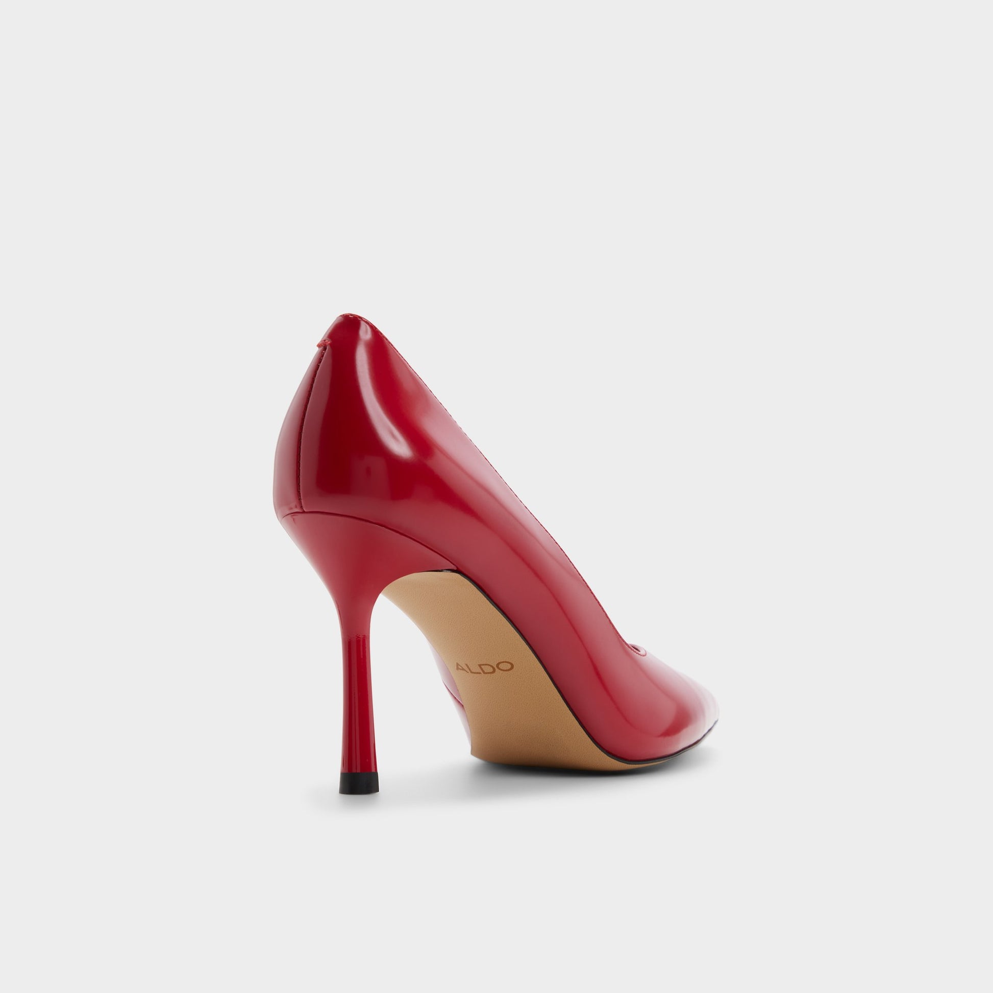 Three-quarter angle of Red Ellena Pump's back side