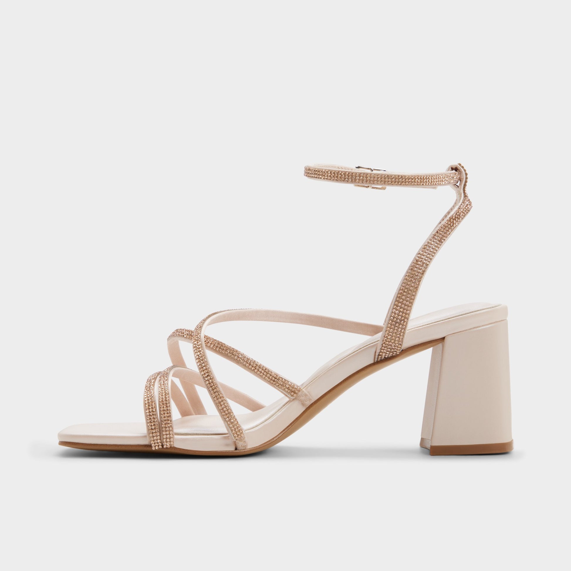 Side view of Light beige Esther Strappy heeled sandal
