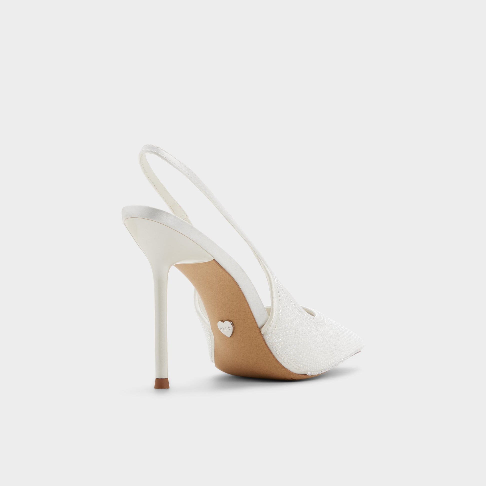 Angle de trois quarts de l'arrière de Blanc/Oss Pearlescent Talon haut à bride arrière